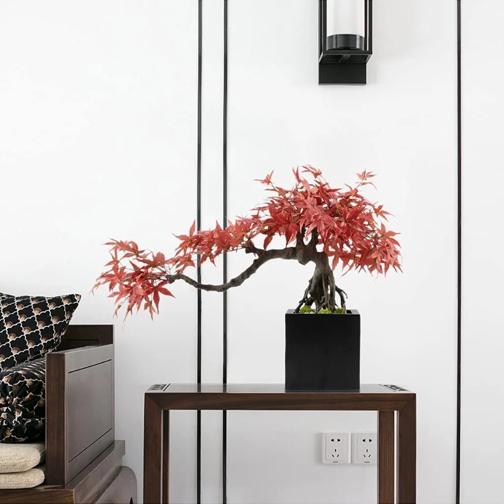 Bonsaï Artificiel Simulation Artificielle Rouge érable Fausse Plante for Salon Bureau et Ornements de Faux Maison Plantes Faux Arbre D'intérieur