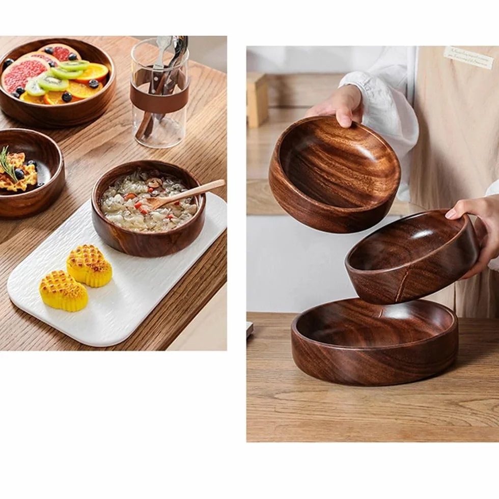 Bol de service en bois d'acacia 20 x 20 x 4,5 cm pour nourriture, fruits, salade