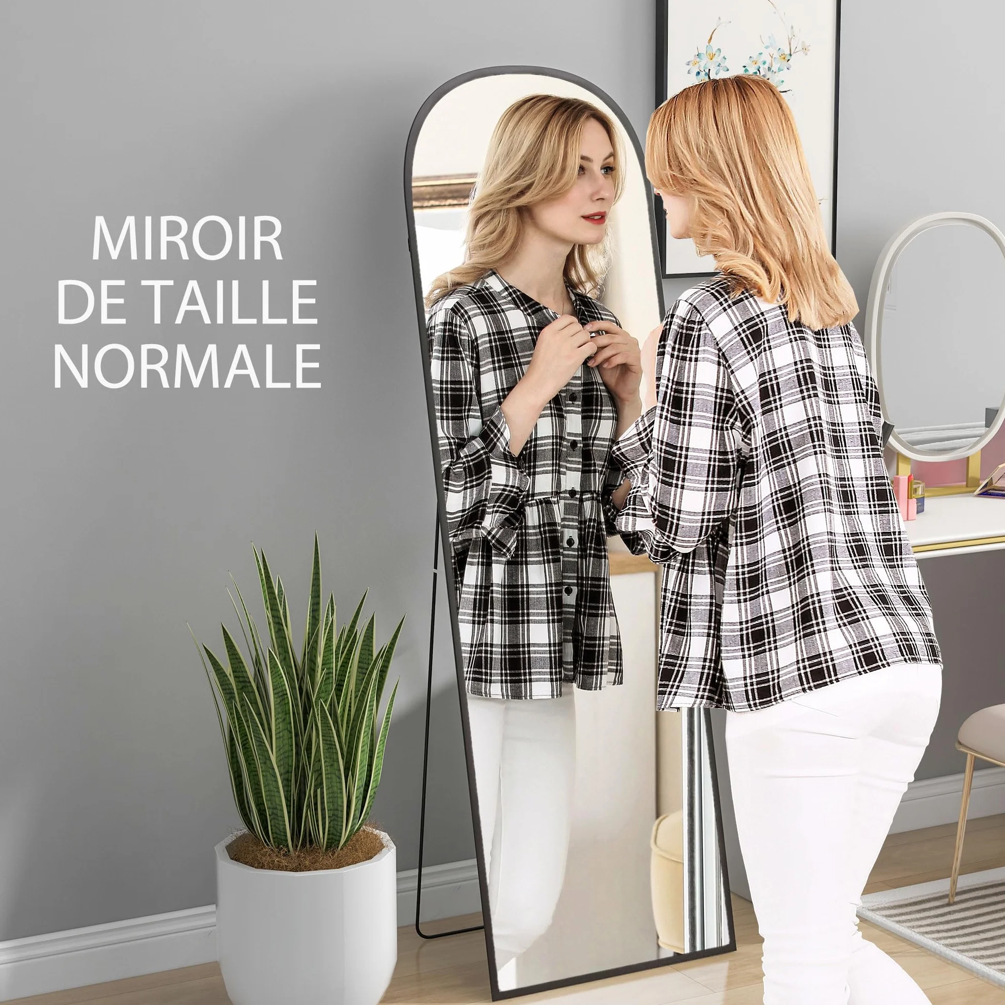 HOMCOM Miroir sur Pied Mural Rectangulaire Cadre Aluminium 50 x 161,5 cm Noir