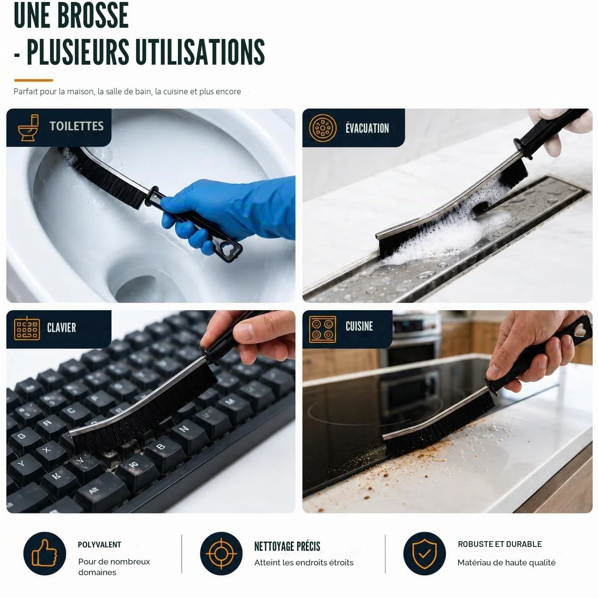 Brosse à Joints à Poils Durs pour Nettoyer Coins et Fentes, Carrelage, Salle de Bain, Cuisine