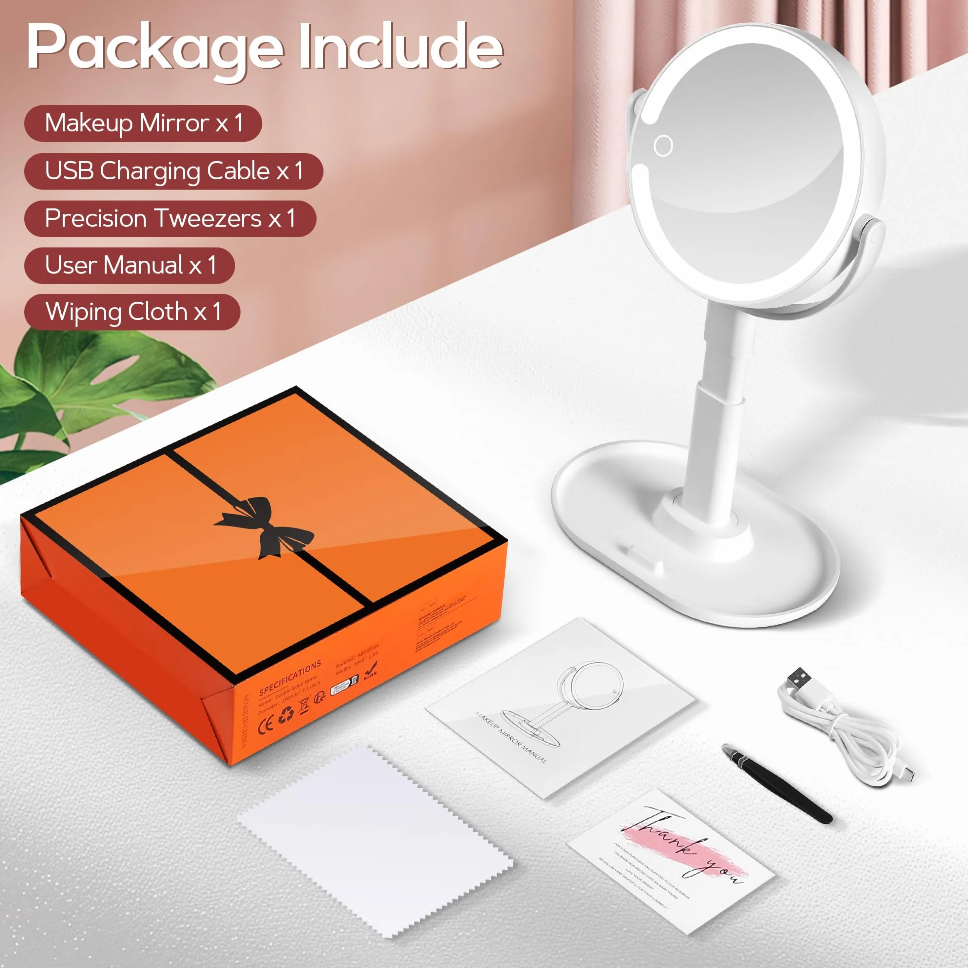 B Beauty Planet Miroir de Maquillage Éclairé 30X LED 3 Couleurs Intensité Variable Réglable en Hauteur Miroir Cosmétique 2 Côtés Blanc