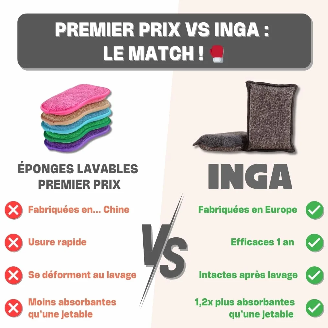 Eponges Réutilisables Lavables INGA 2 Pièces Fabriqué en Europe