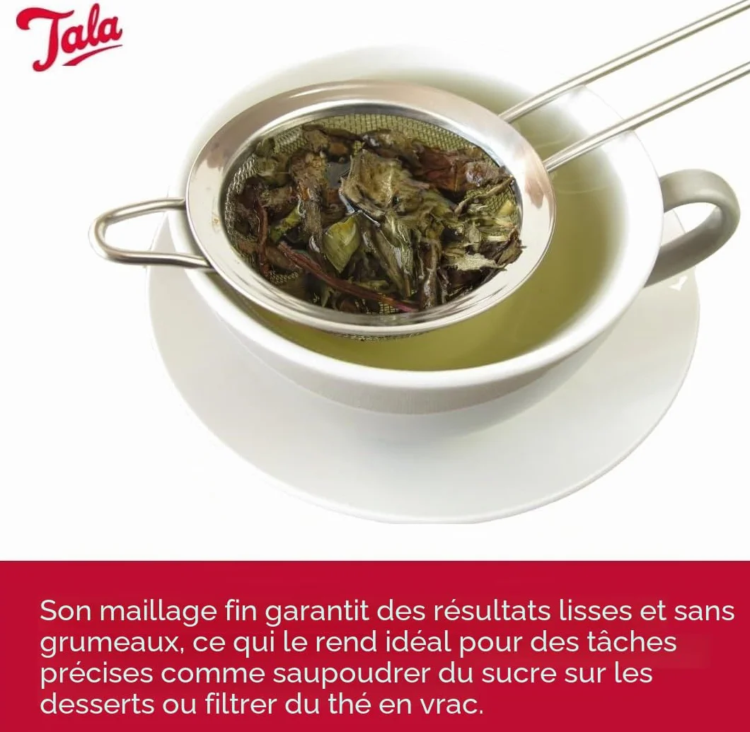 Tala Petite Passoire 8 cm Acier Inoxydable Tamis Fin Double Support Thé Vrac