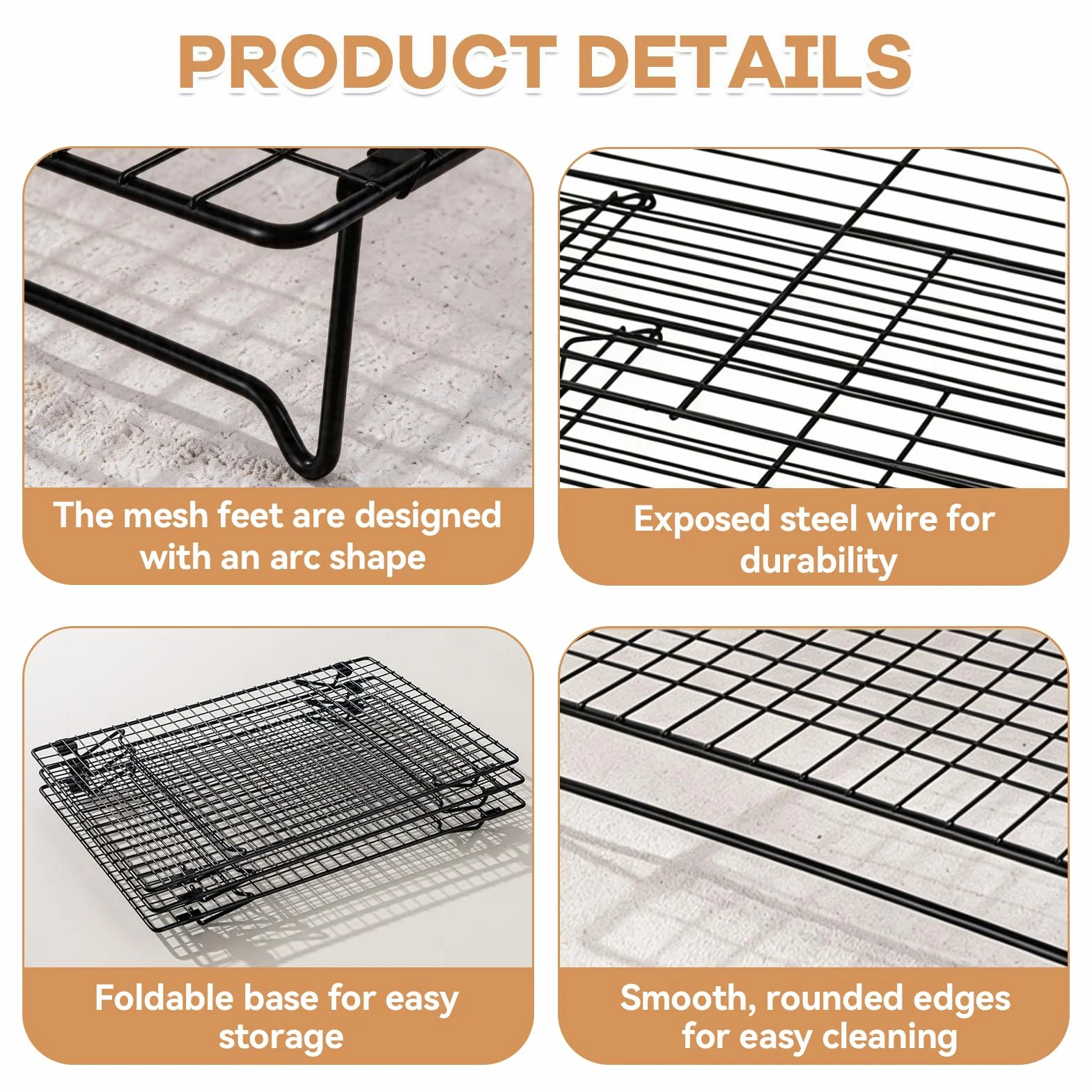 Grille de Refroidissement Empilables en Acier Inoxydable 40x25x4 cm 4 Étages Antiadhésif Cuisson Pâtisserie