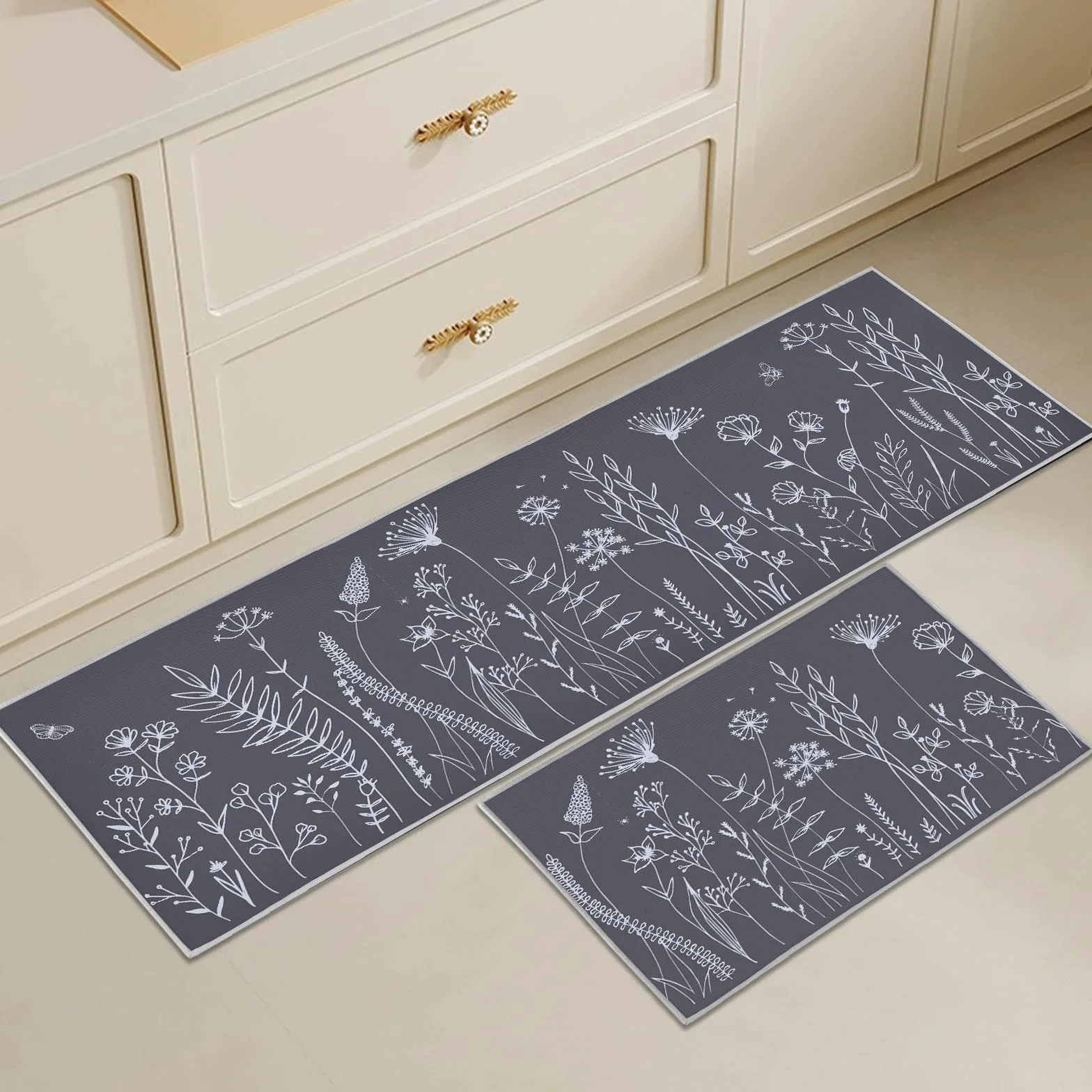 Tapis de Cuisine Lavable en Machine Antidérapant Lot de 2 40x120cm+40x60cm