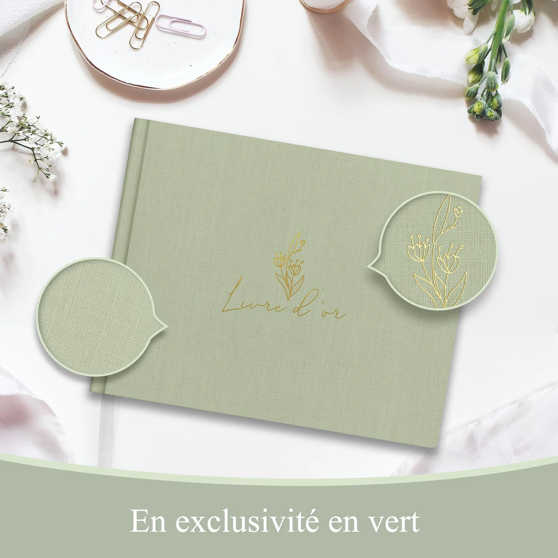 Livre d’Or en Lin Vert – Carnet de Messages & Souvenirs