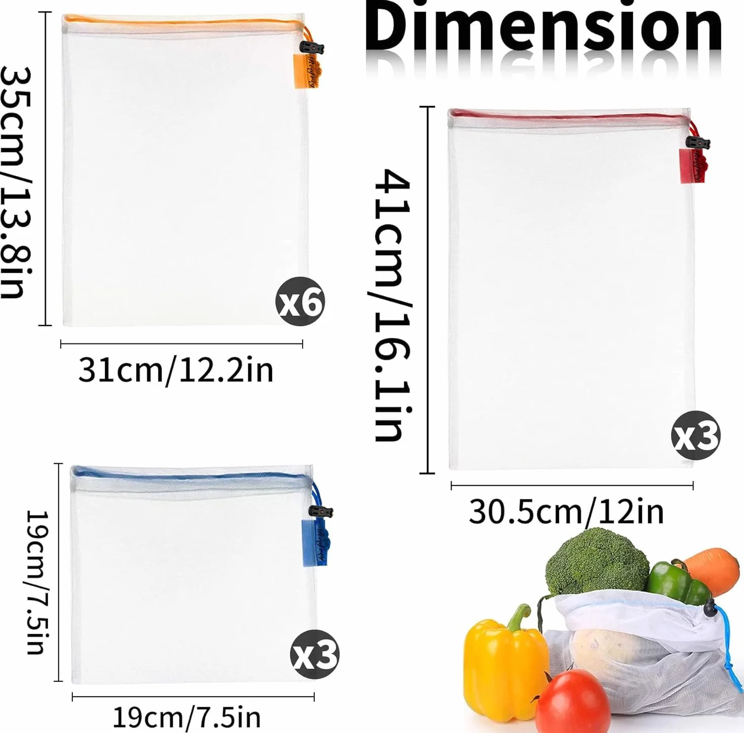 Reofrey 12 Pcs Sacs En Filet Réutilisables Lavables Stockage Fruits Légumes