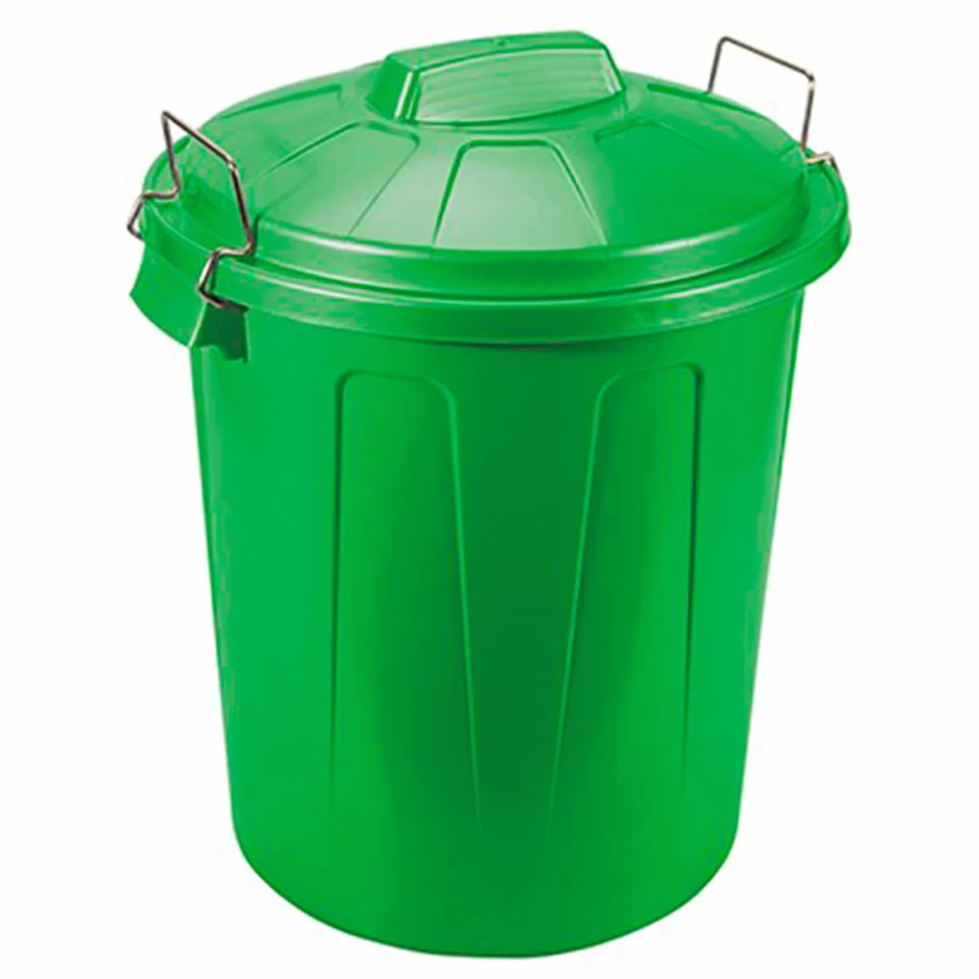 Tradineur Poubelle plastique 100 litres avec couvercle et poignées métalliques recyclage industriel vert 74,5x57x52 cm