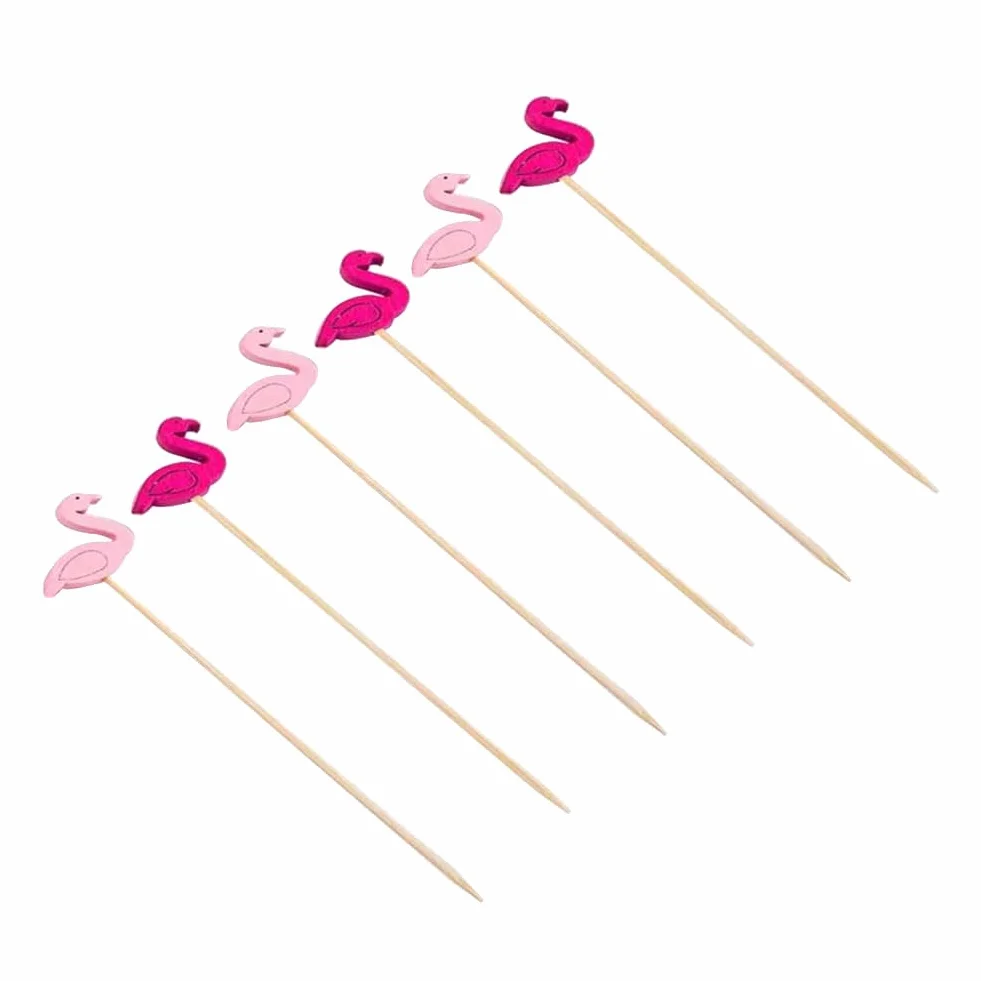Pics à Cocktail en Bois Forme Flamant Rose 200 Pièces pour Apéritif Anniversaire