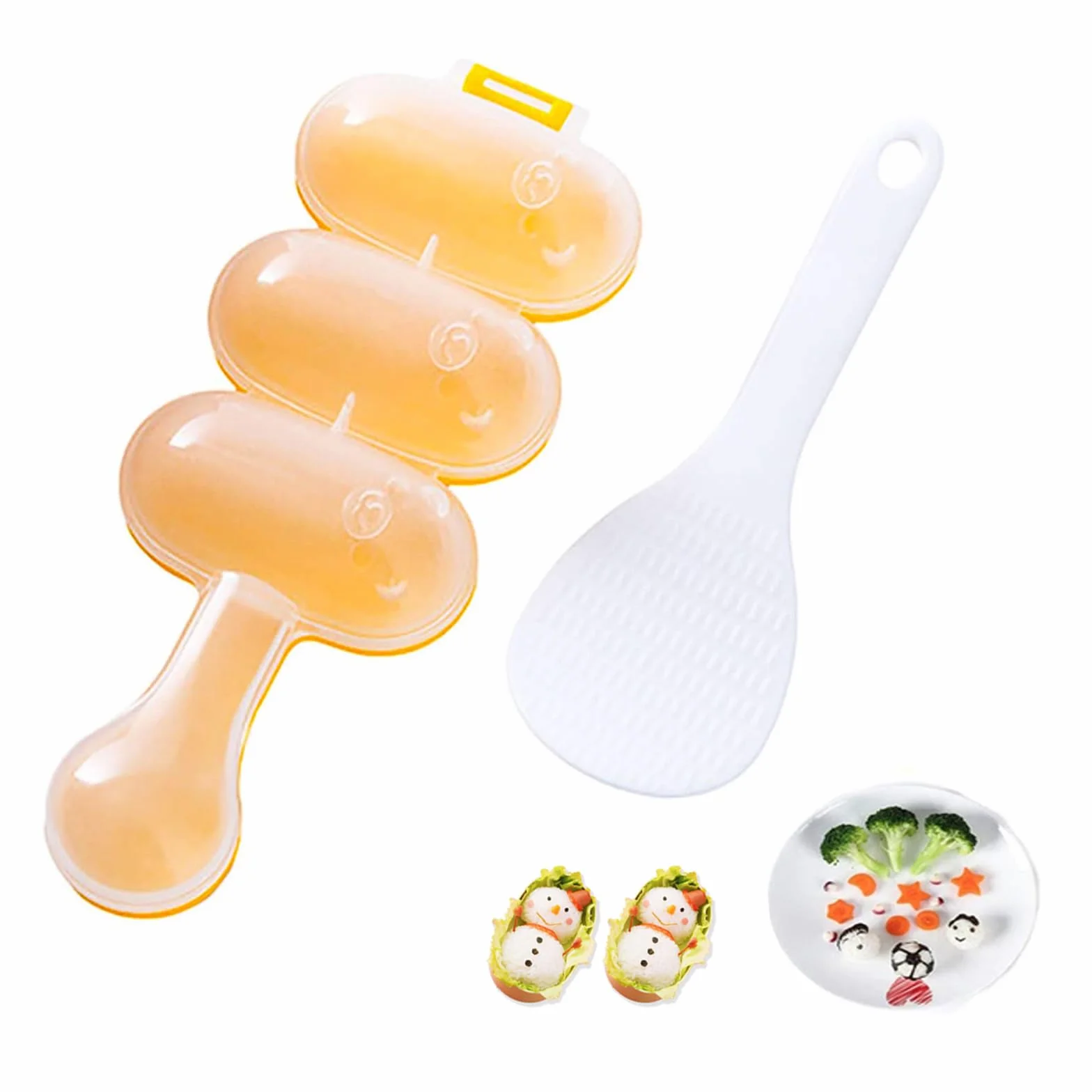 Moule à boules de riz jaune grand pour enfants avec mini cuillère à riz