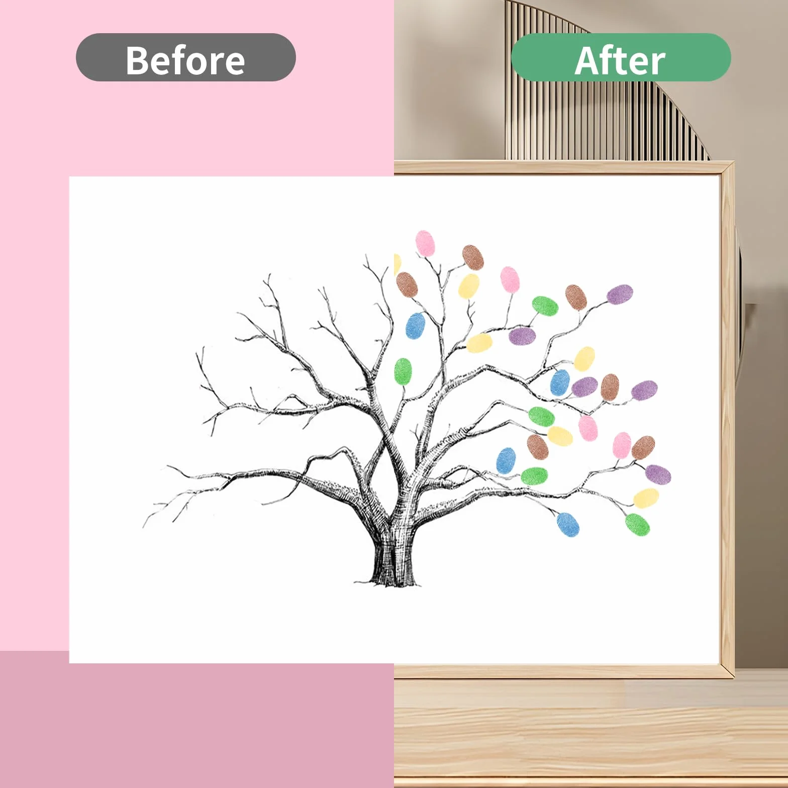 Arbre à Empreintes de Mariage Toile Livre d'or 30x40cm Personnalisé