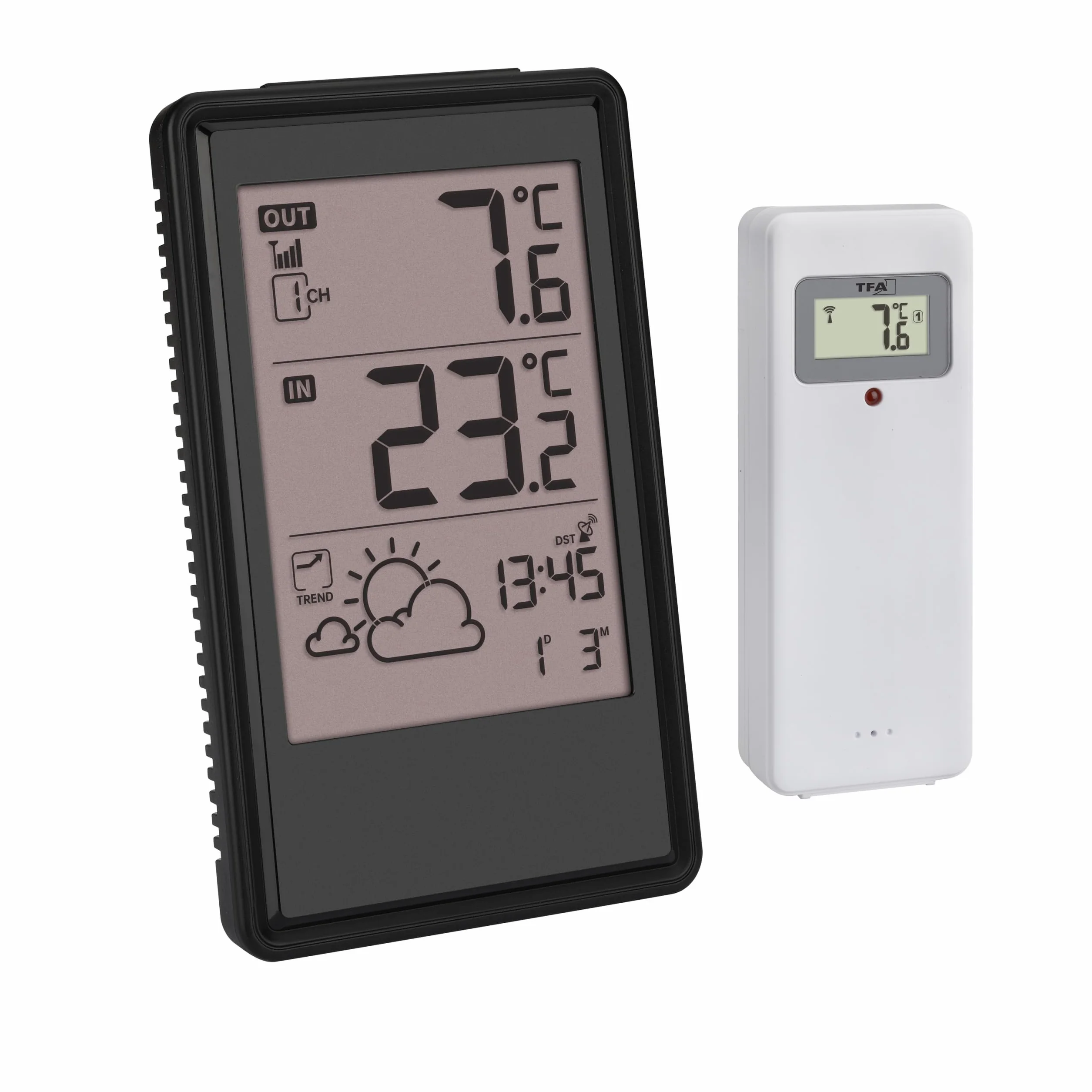 TFA Dostmann Station météo sans Fil Noir 35.1170.01 avec capteur extérieur et horloge radio-pilotée