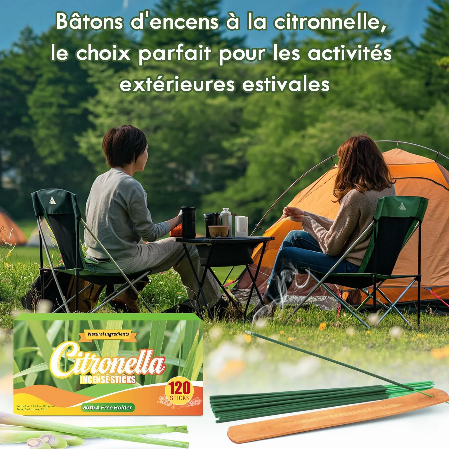 SCENTORINI Bâtons d'Encens Naturelle Citronnelle Extérieur Jardin Balcon Terrasse 120 pcs