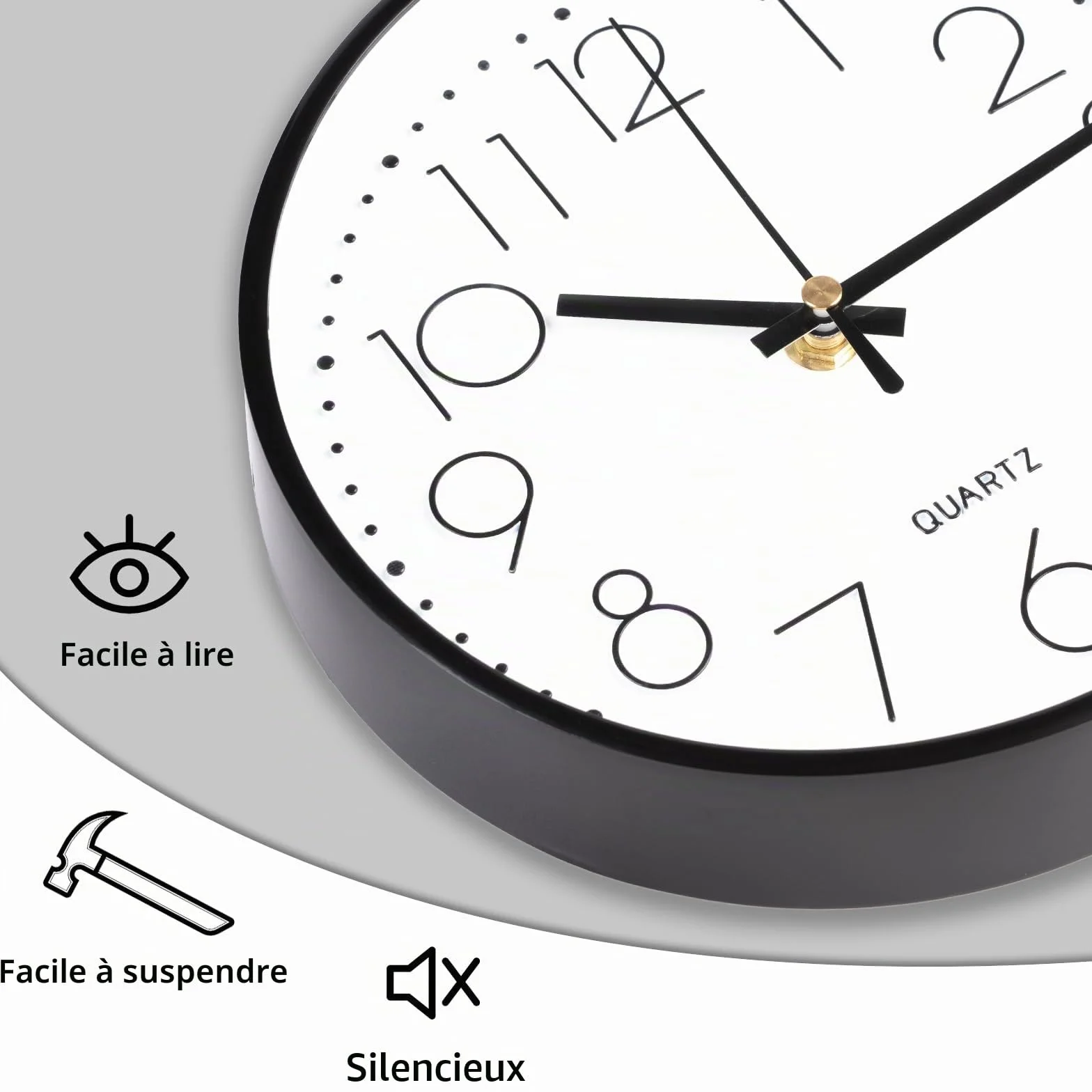 CIMOYBAI 20cm Horloge Murale Silencieuse Ronde, Moderne, Facile à Lire, Noir