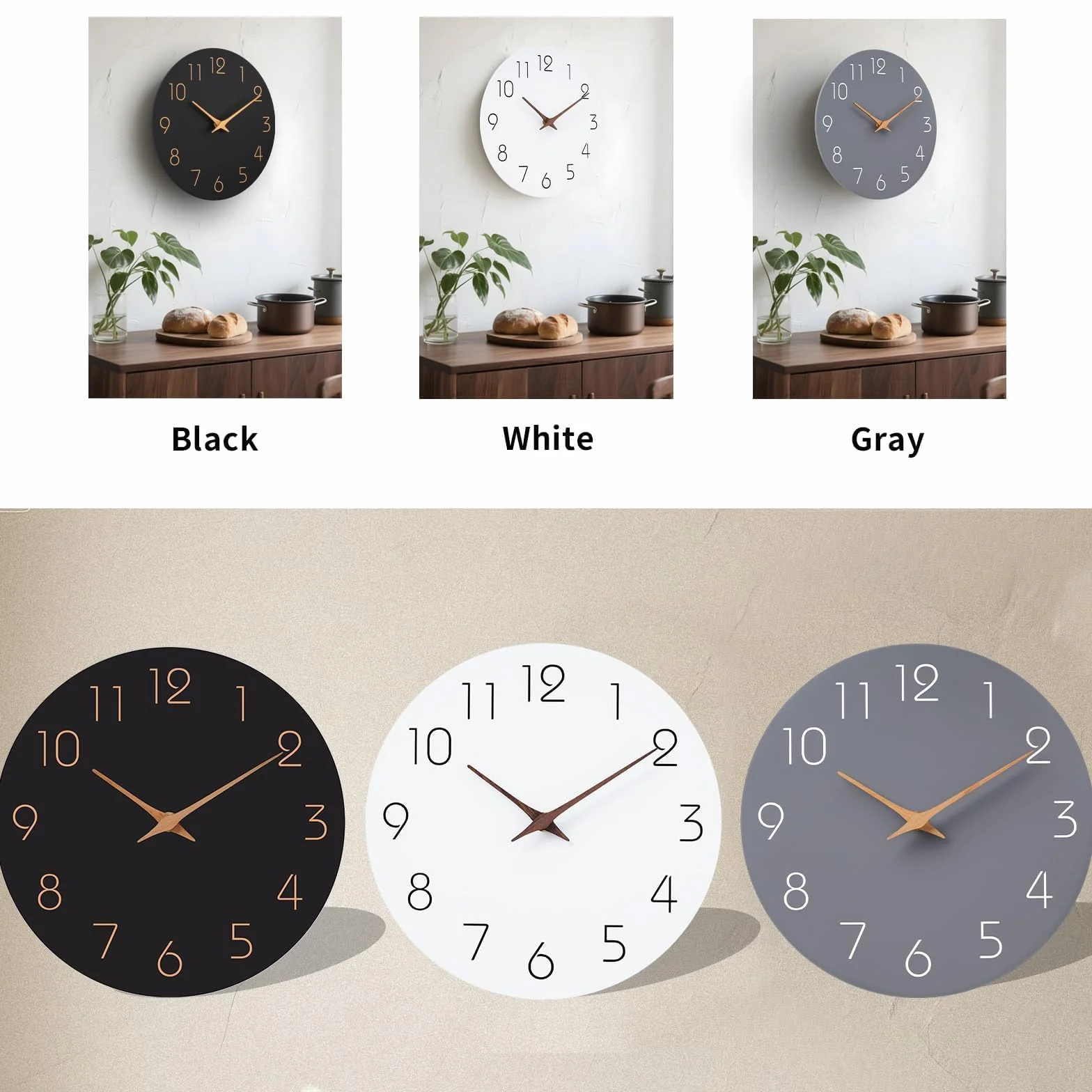 Horloge Murale Silencieuse 20cm Bois Design Moderne Noire