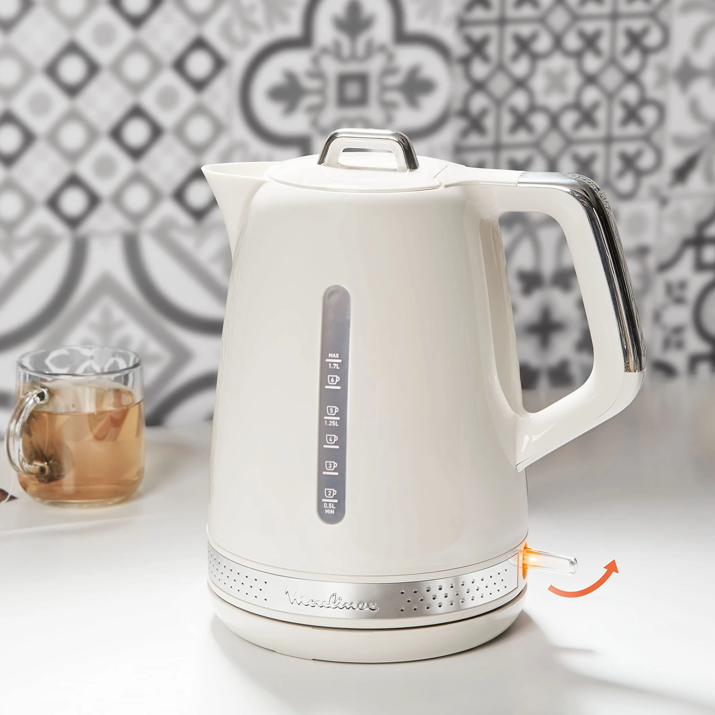 Moulinex Bouilloire électrique 1,7 L 2 400 W Design vintage ivoire Base pivotante 360° Arrêt automatique BY320A10