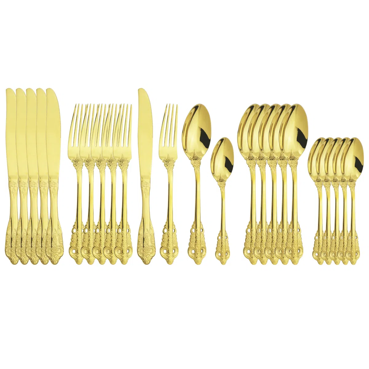 Ensemble de couverts en argenterie, ensemble 24 pièces acier inoxydable 304, vaisselle, couteaux, fourchettes, cuillères, cuisine, or