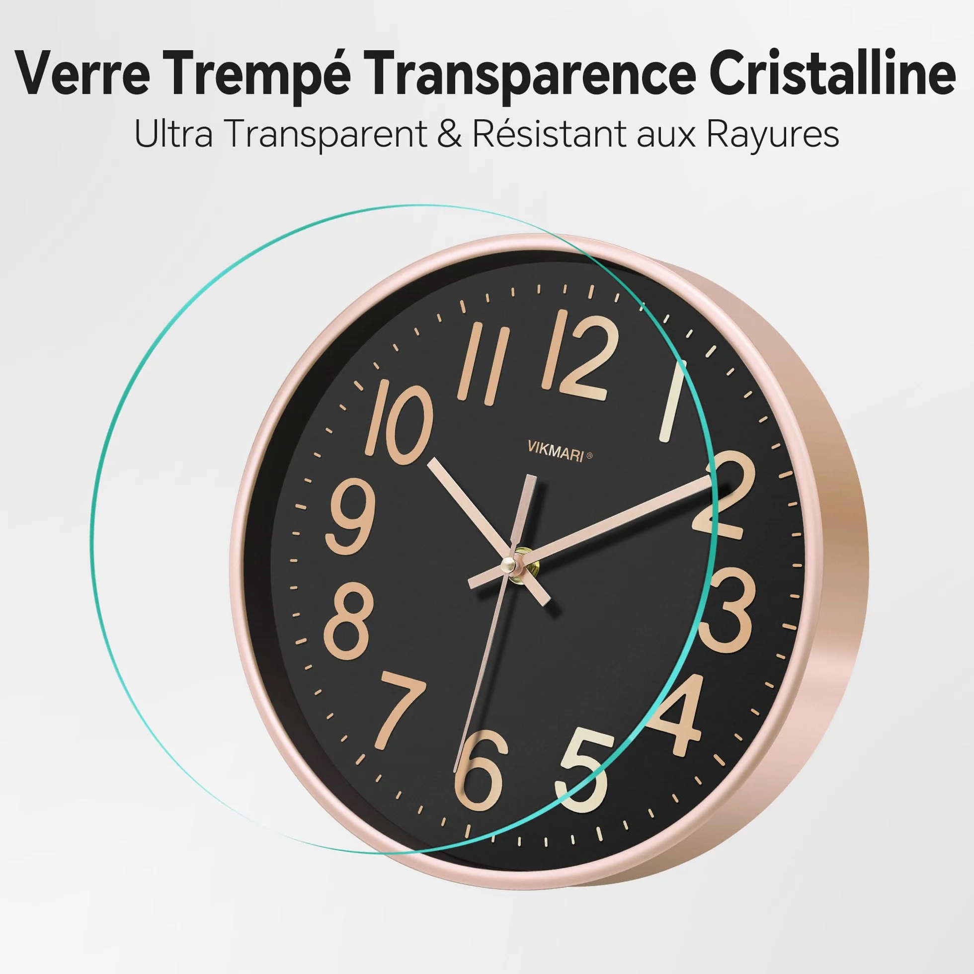 VIKMARI Horloge Murale 30 cm Silencieuse Noir et Doré - Pendule Murale Quartz pour Salon Bureau