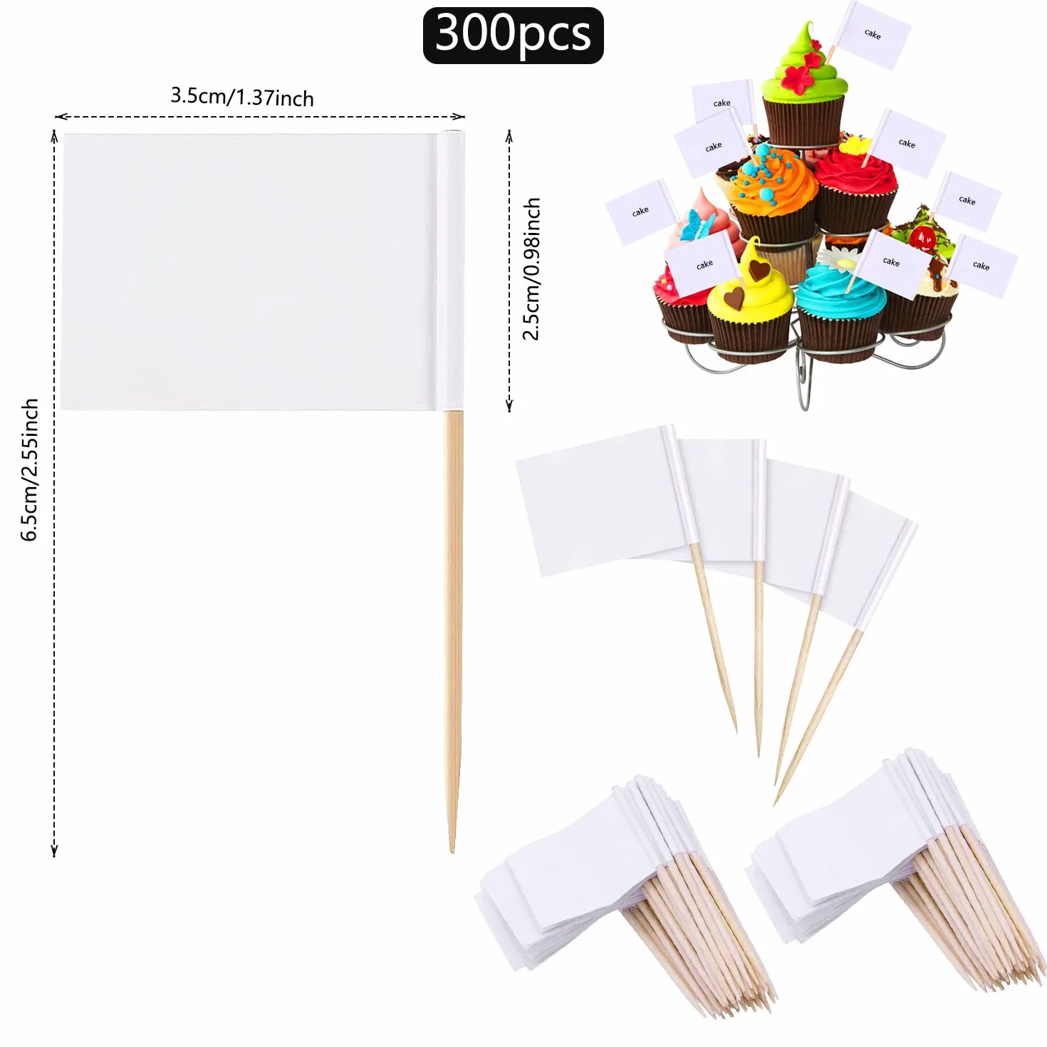 300 Pcs Drapeau Cure-Dent étiquettes D'aliments pour Buffets étiquettes Vierges pour Mini-Gâteaux