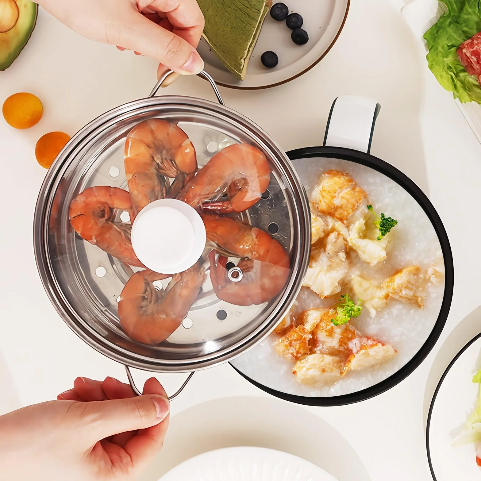 Casserole électrique 1,8 L antiadhésif, Mini fondue électrique, Multicuiseur portable avec cuiseur vapeur
