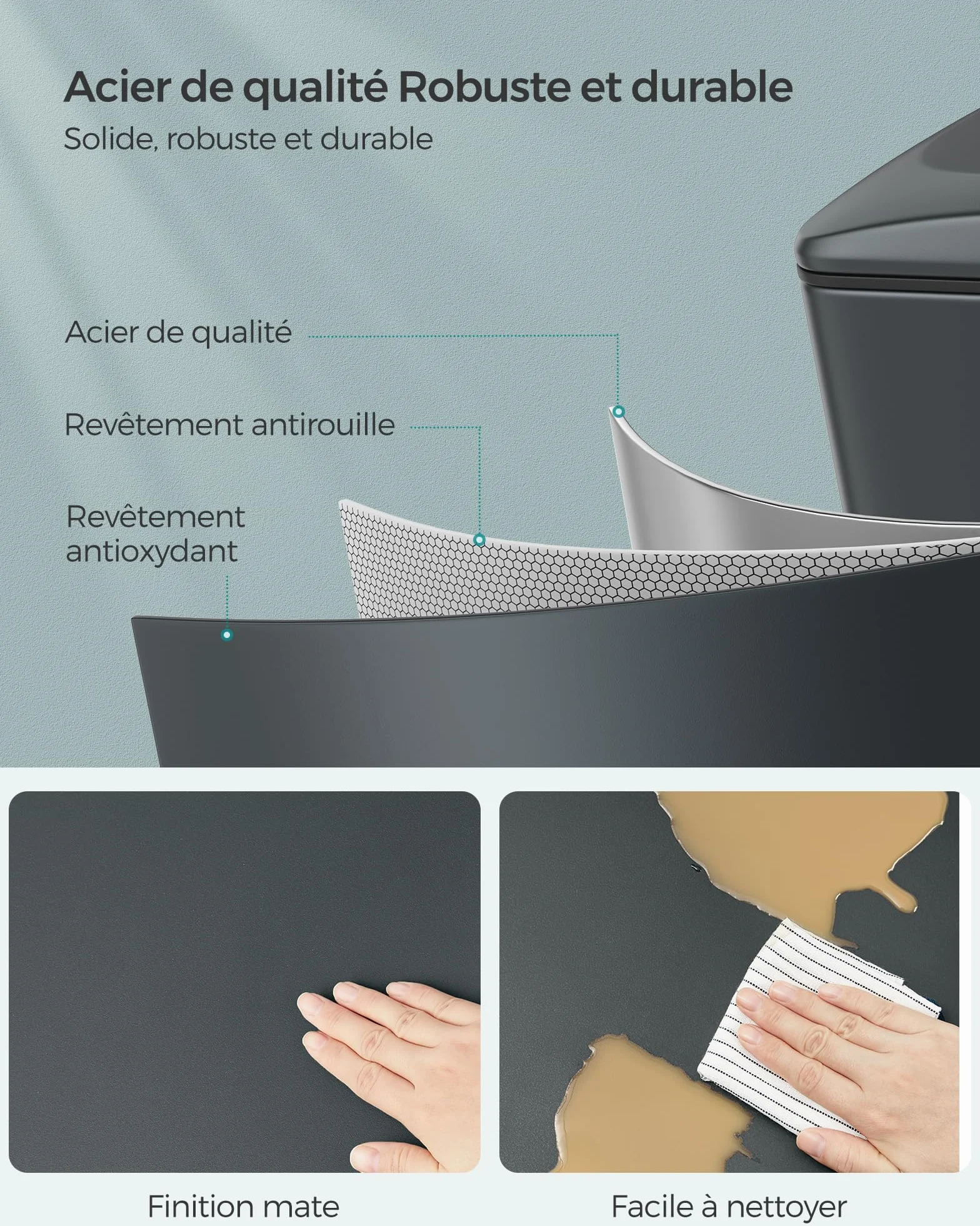 SONGMICS Poubelle de Cuisine 48L, Poubelle à Pédale, Acier, Gris Anthracite