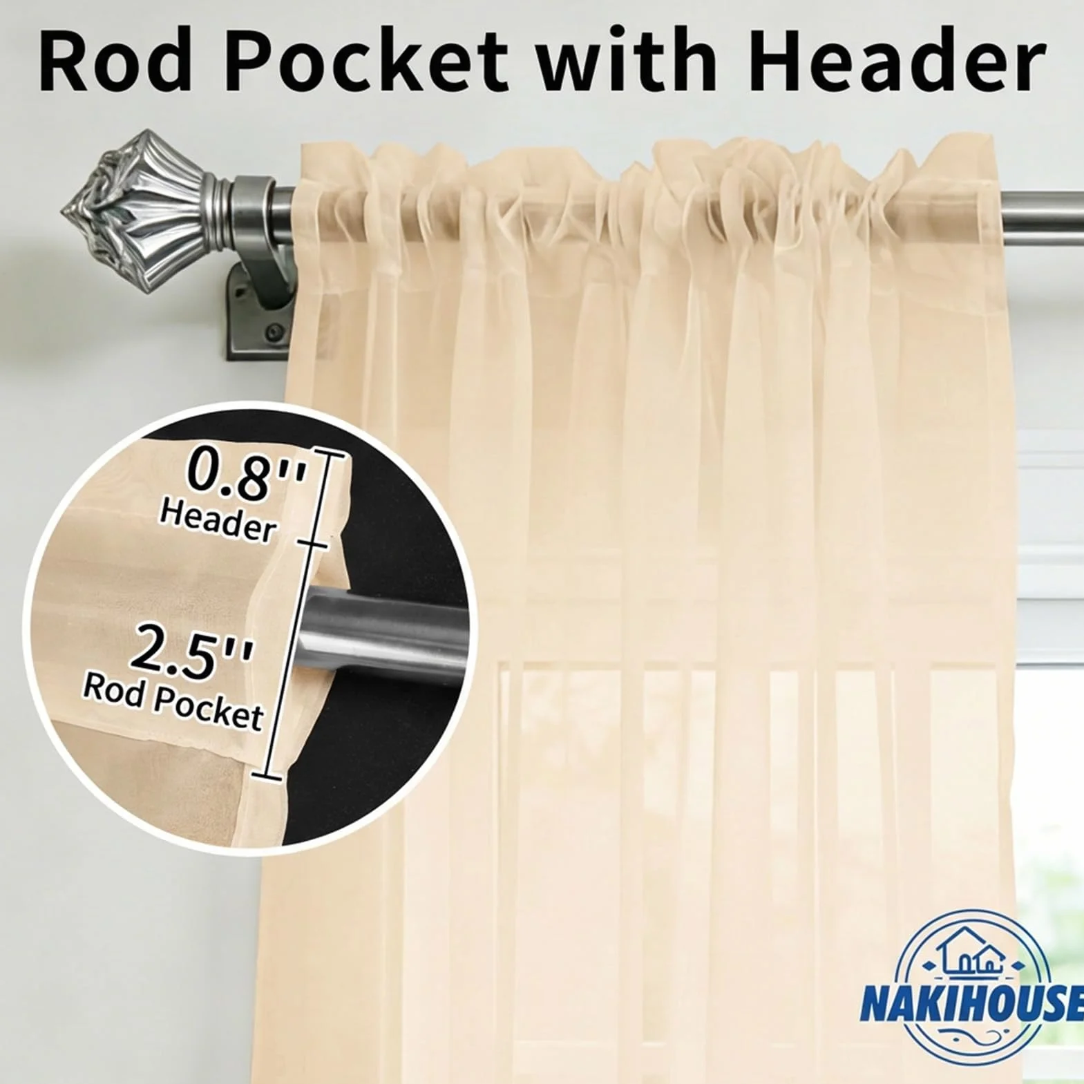 Rideaux en voile 114,3 cm filtrant la lumière pour salon