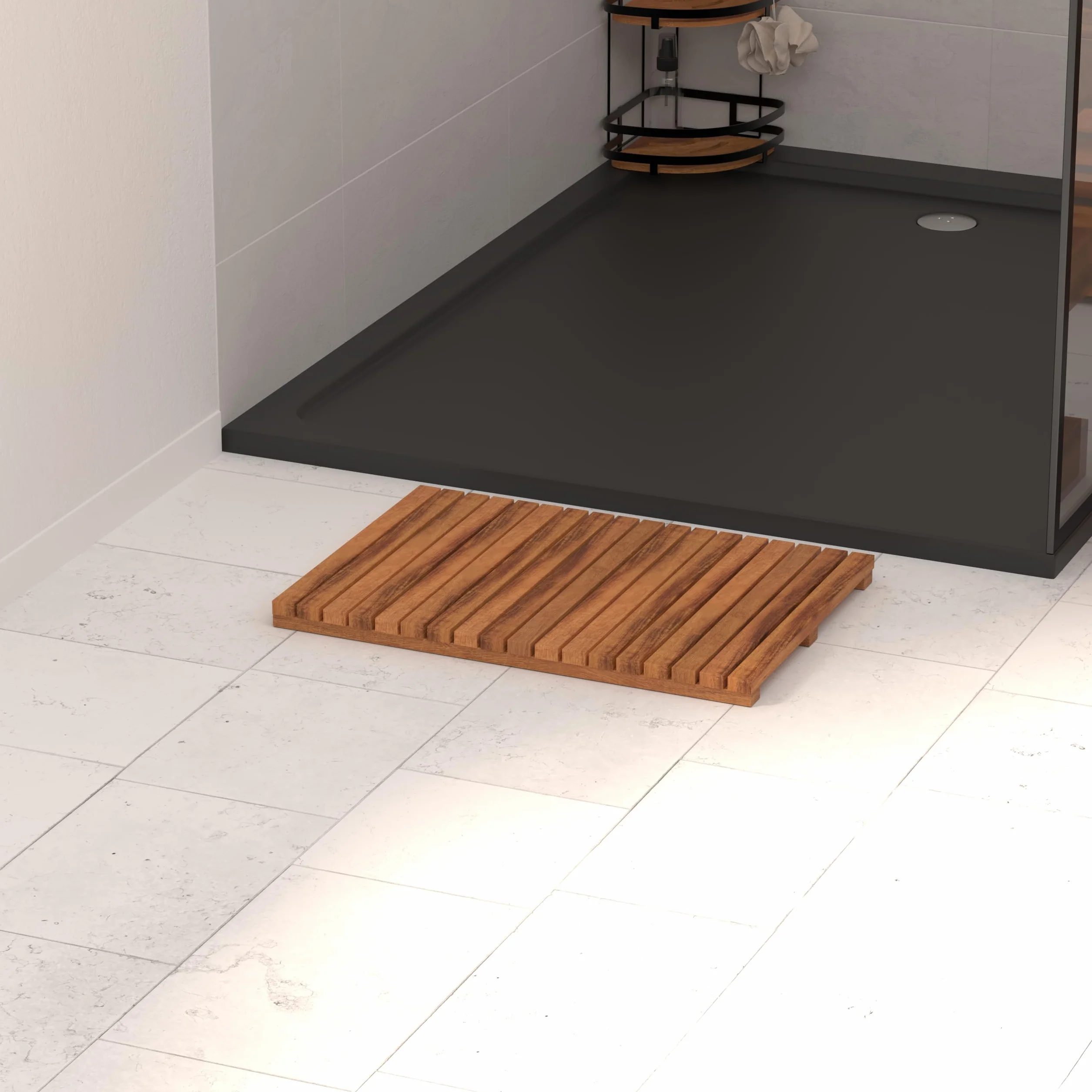 Tapis de Bain Caillebotis en Acacia 56x36cm Antidérapant Résistant à l'Humidité