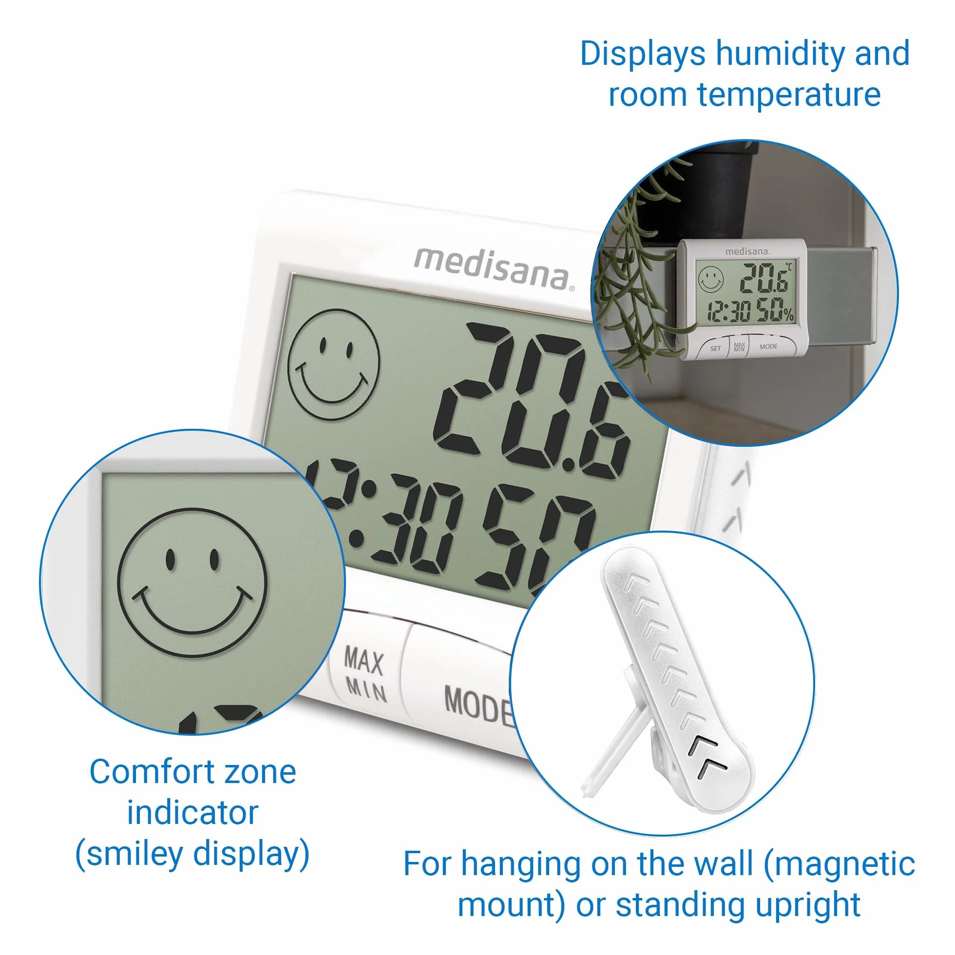 Medisana HG 100 Hygromètre numérique intérieur avec thermomètre et affichage de l'heure