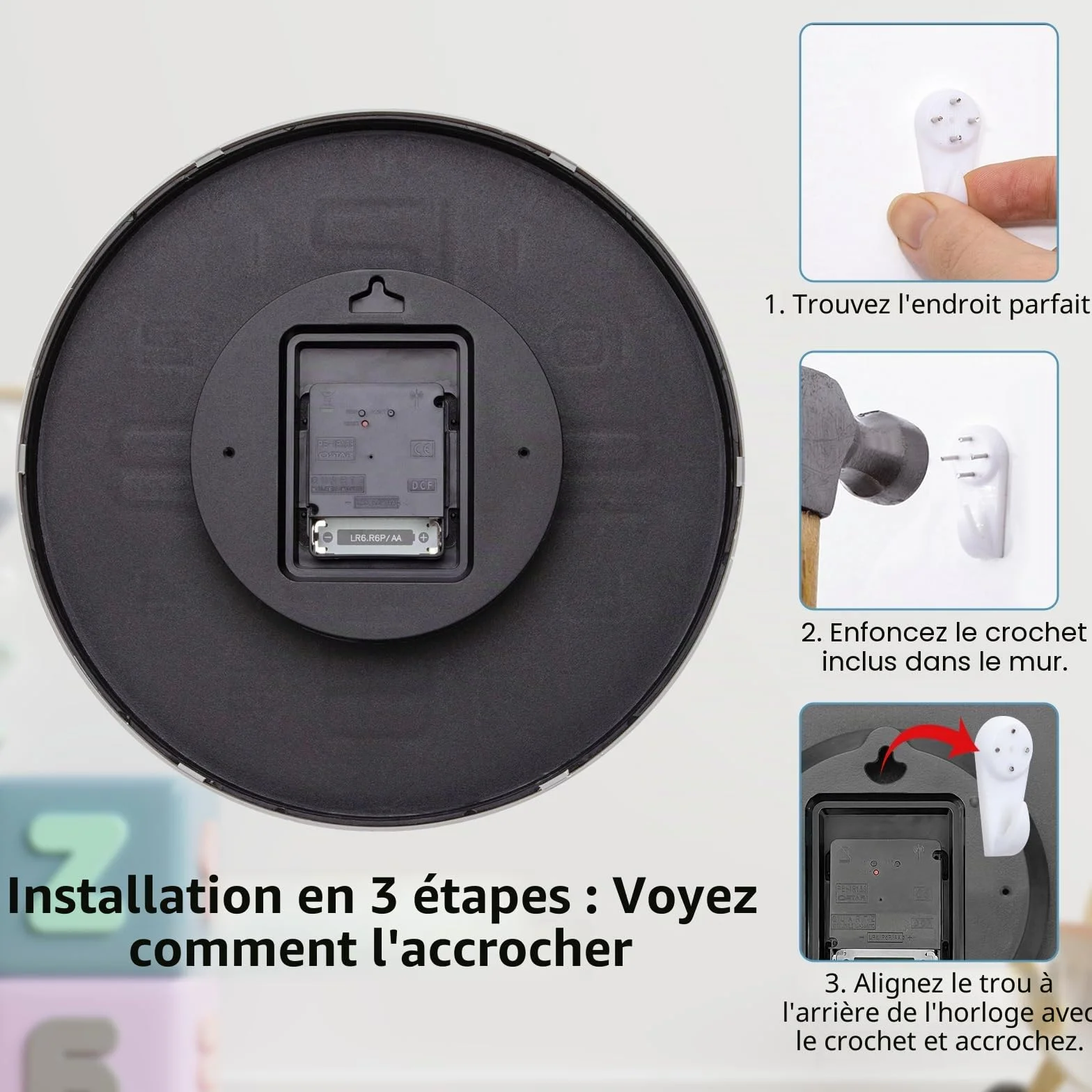 VIVILINEN Horloge Murale Radio Pilotée Silencieuse 30cm sans tic-tac Pendule à Grands Chiffres pour Chambre Cuisine Salon Automatique (Blanc)