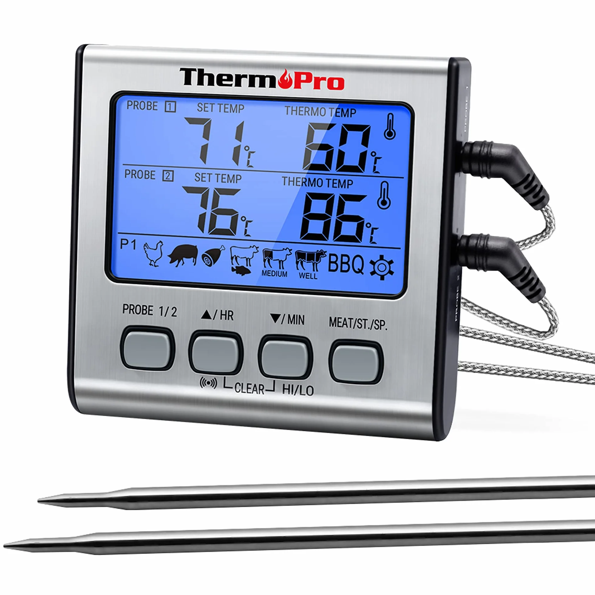 ThermoPro TP17 Thermomètre pour Viande Numérique Double Sonde Grand Écran LCD Rétroéclairé Cuisson Barbecue
