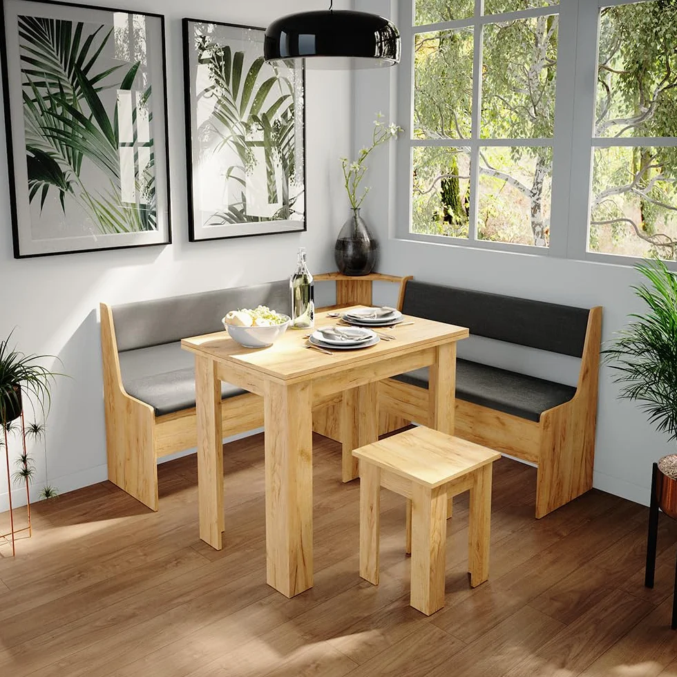 Vicco Groupe de banquettes d'angle Roman, Chêne de Force doré, 150x150cm avec Table