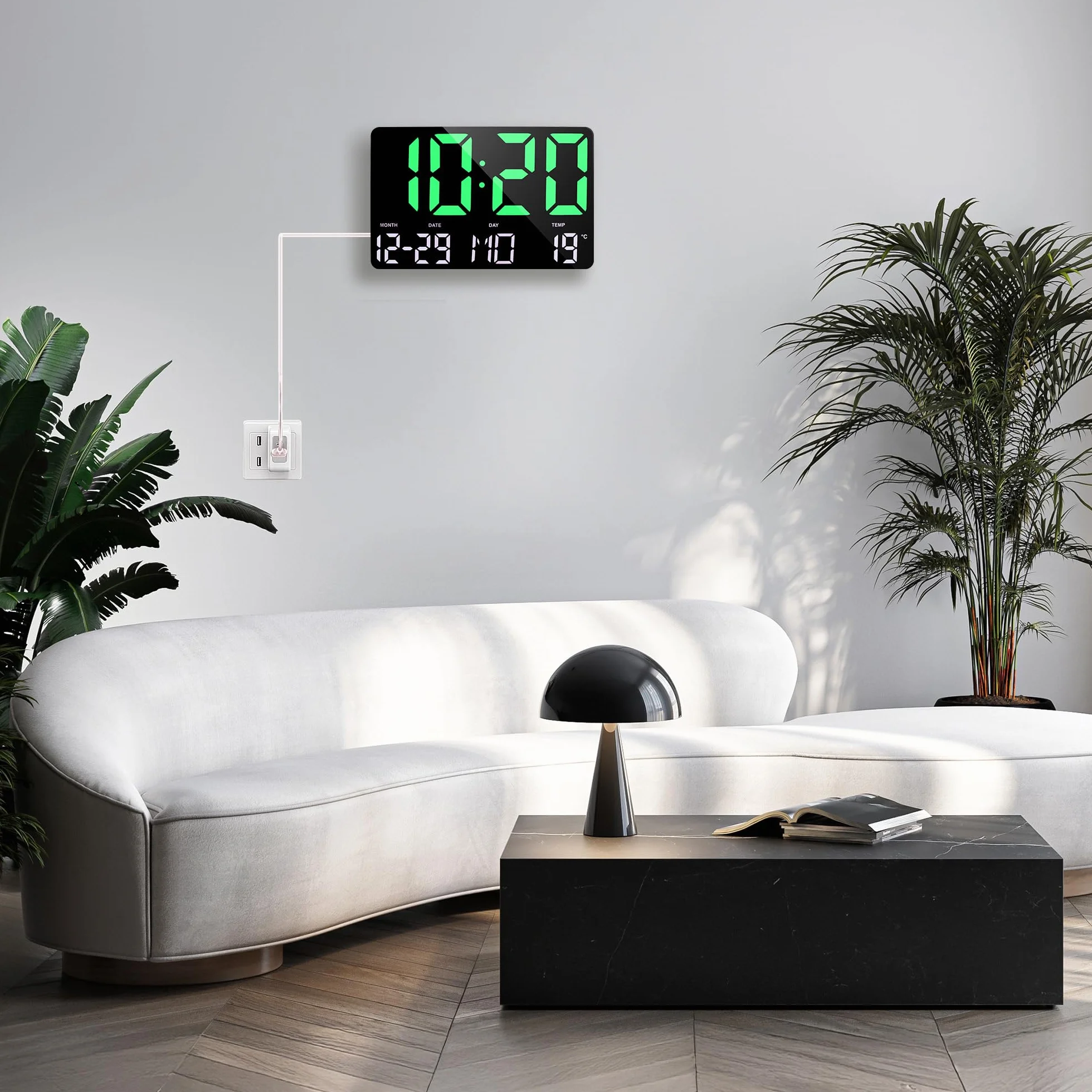 Lafocuse Horloge Murale Numérique LED 12" avec Télécommande, Température, Date, Alarme, Snooze, Luminosité Réglable, Vert