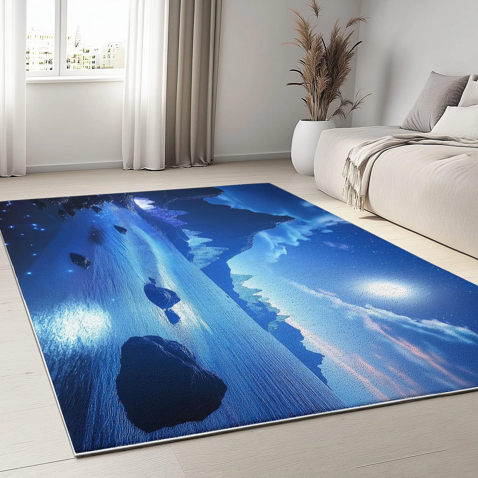 Tapis Salon Poil Court 80 x 150 cm Bleu Foncé Lavable en Machine Antidérapant