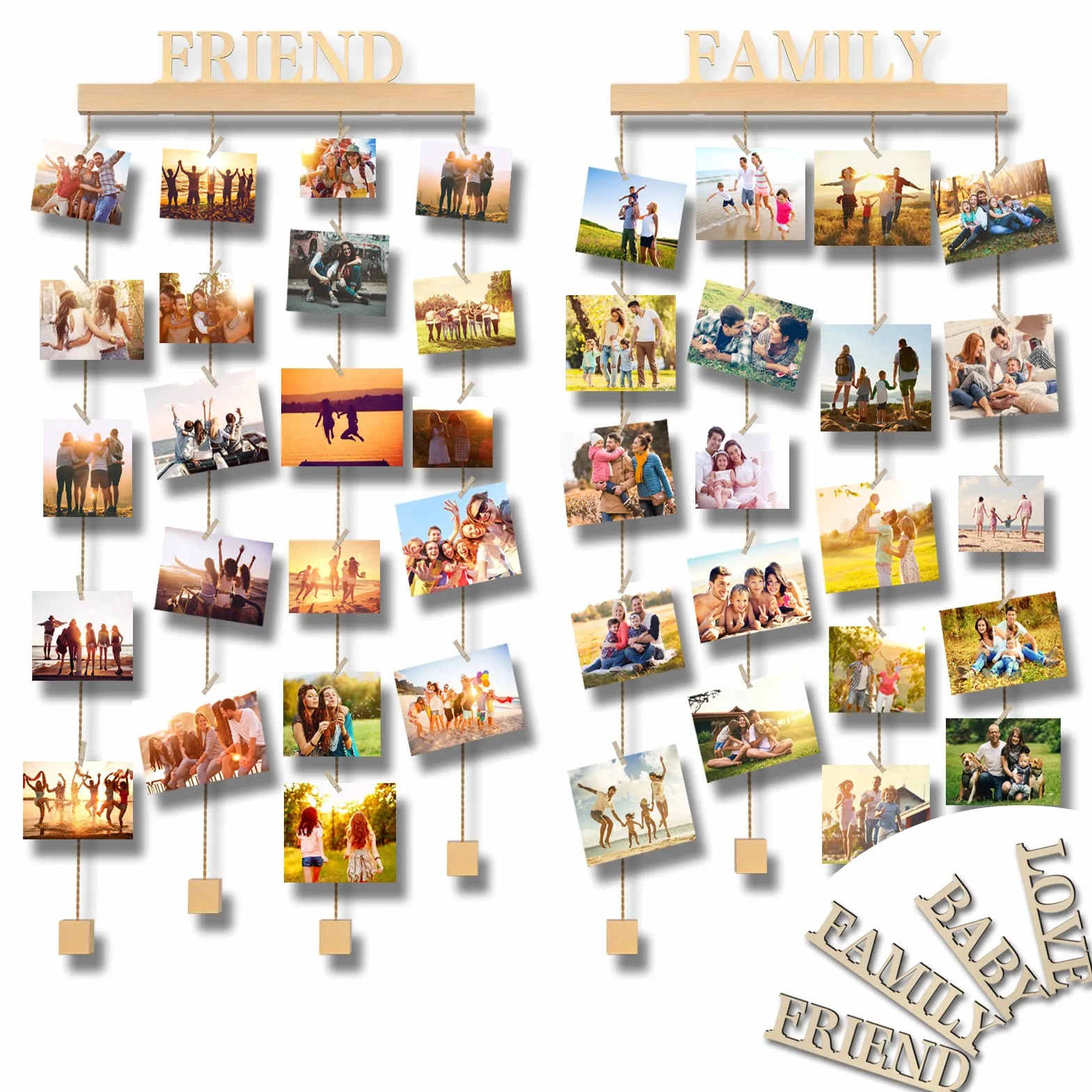 Cadre Pele Mele Photo Mural en Bois avec 45 Pinces