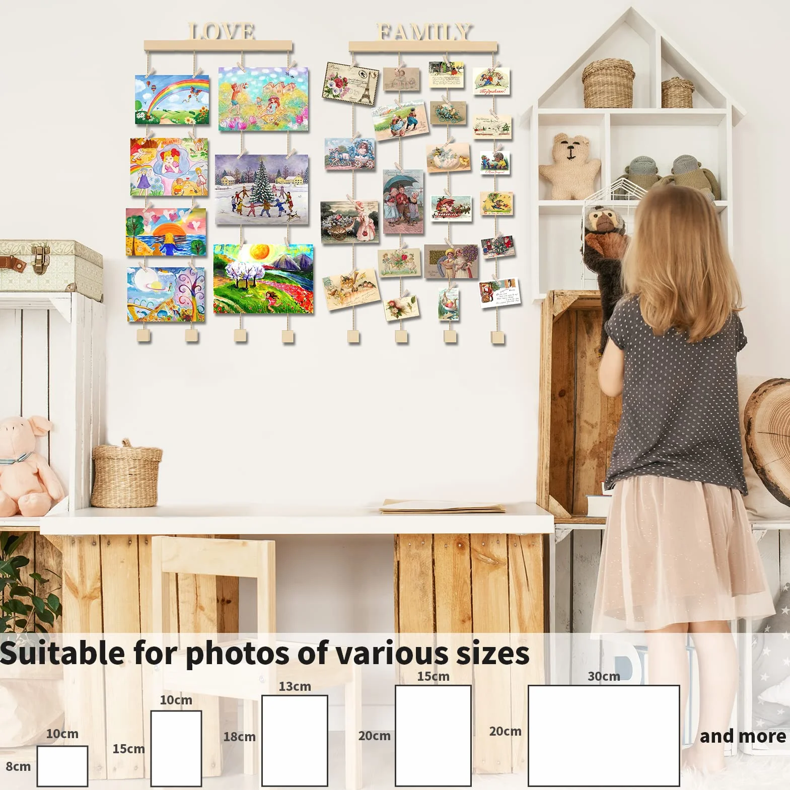 Cadre Pele Mele Photo Mural en Bois avec 45 Pinces