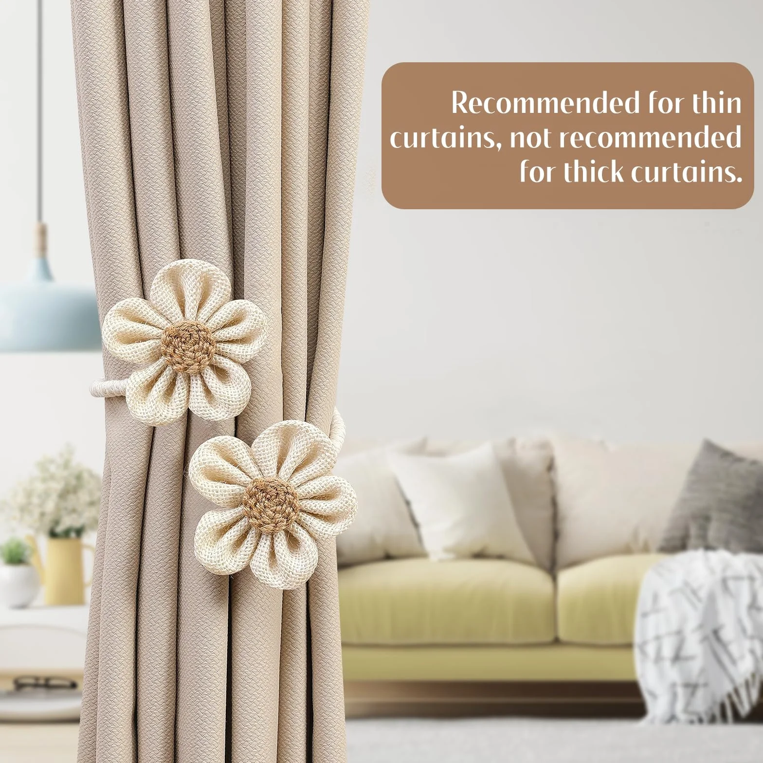 Embrasses de Rideaux Fabriqués à la Main Fleurs Bohème Beige No Drill pour Décoration Maison Bureau