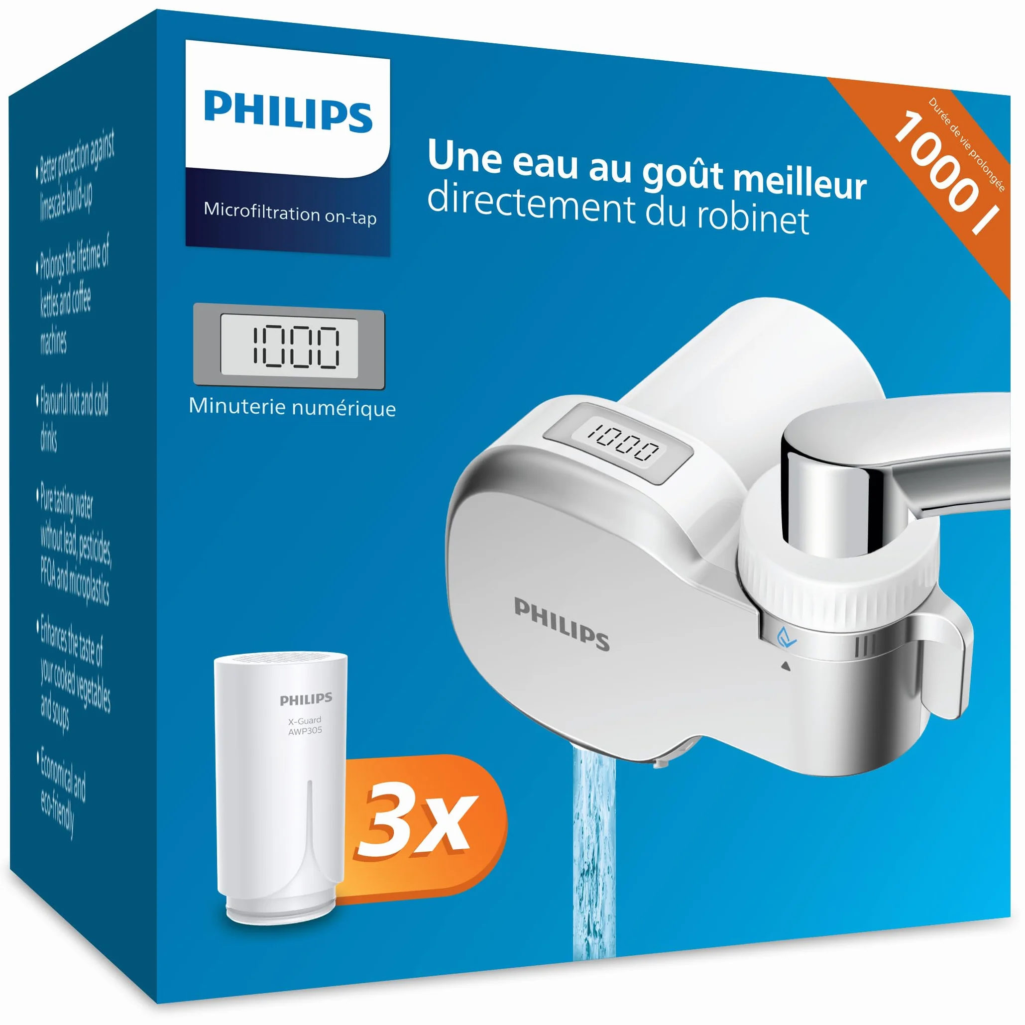 Philips Filtre à eau MICROFILTRATION avec affichage numérique 3 cartouches 1.000 L