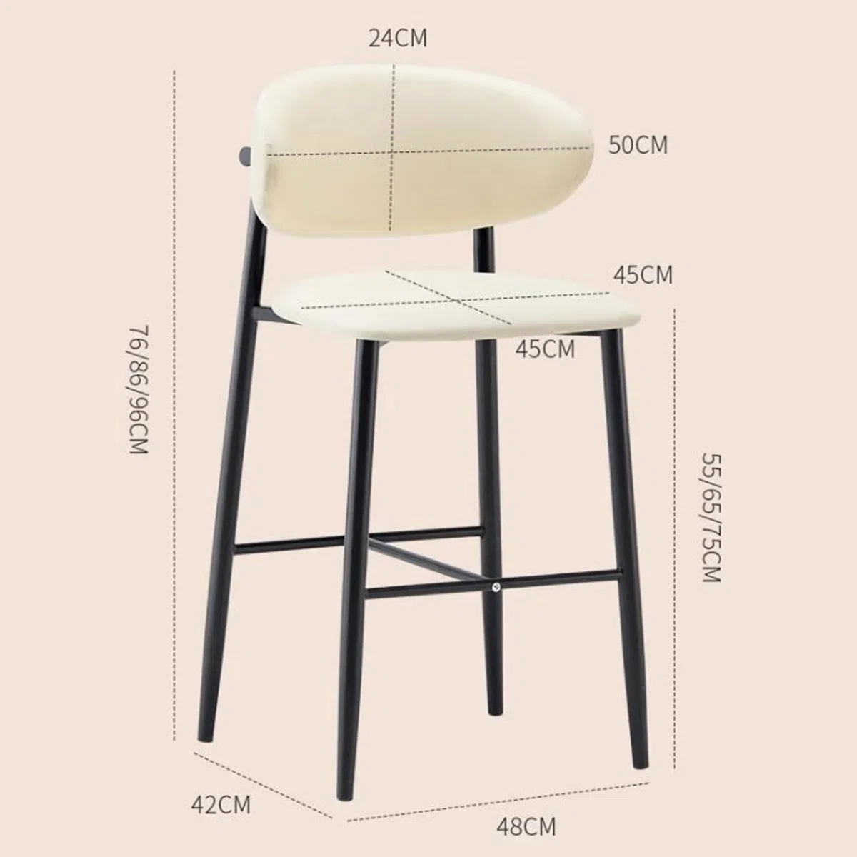 Ensemble de 2 tabourets de Bar rembourrés, Hauteur comptoir 56/66/76 cm, avec Repose-Pieds et Pieds en métal Robustes, pour la Maison, Un pub, Une Cuisine ou Un café.