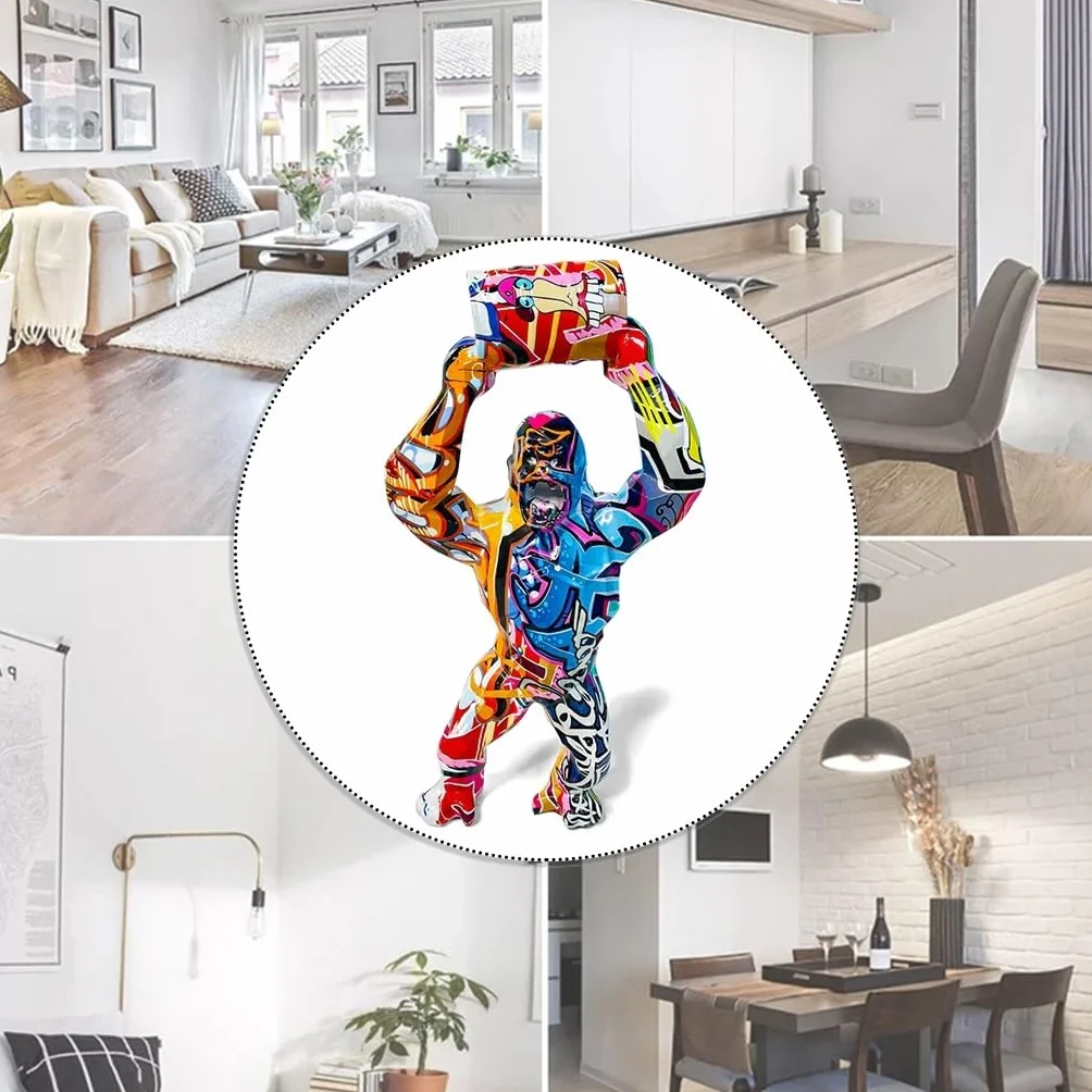 Figurine Gorille Multicolore Créative Résine Sculpture Animale Couleur Splash Décoration Maison Bureau