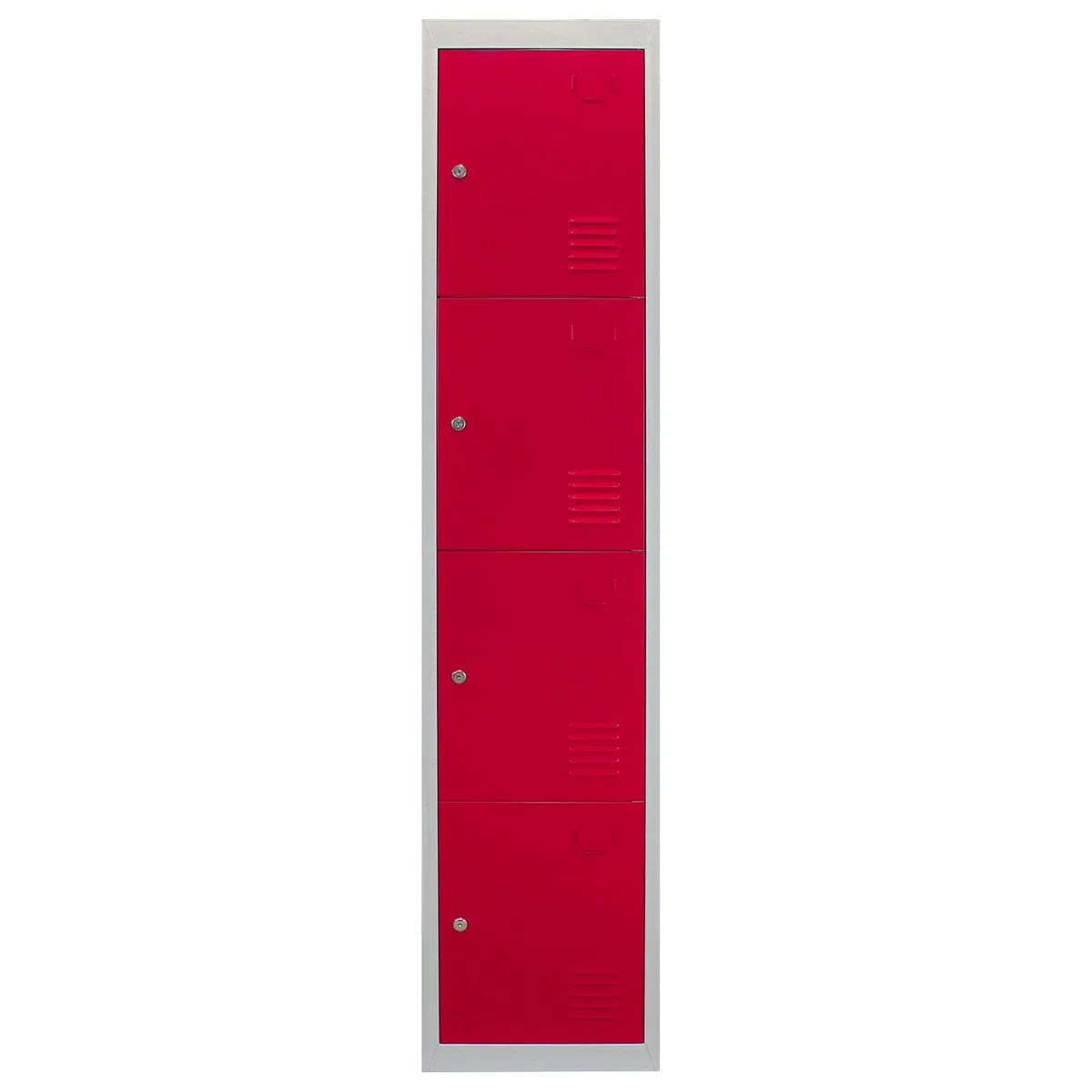 Monster Shop Armoire de rangement en métal verrouillable pour bureau, personnel, salle de sport, école, changement, armoire de rangement industrielle en acier commercial, rouge et gris, 4 portes