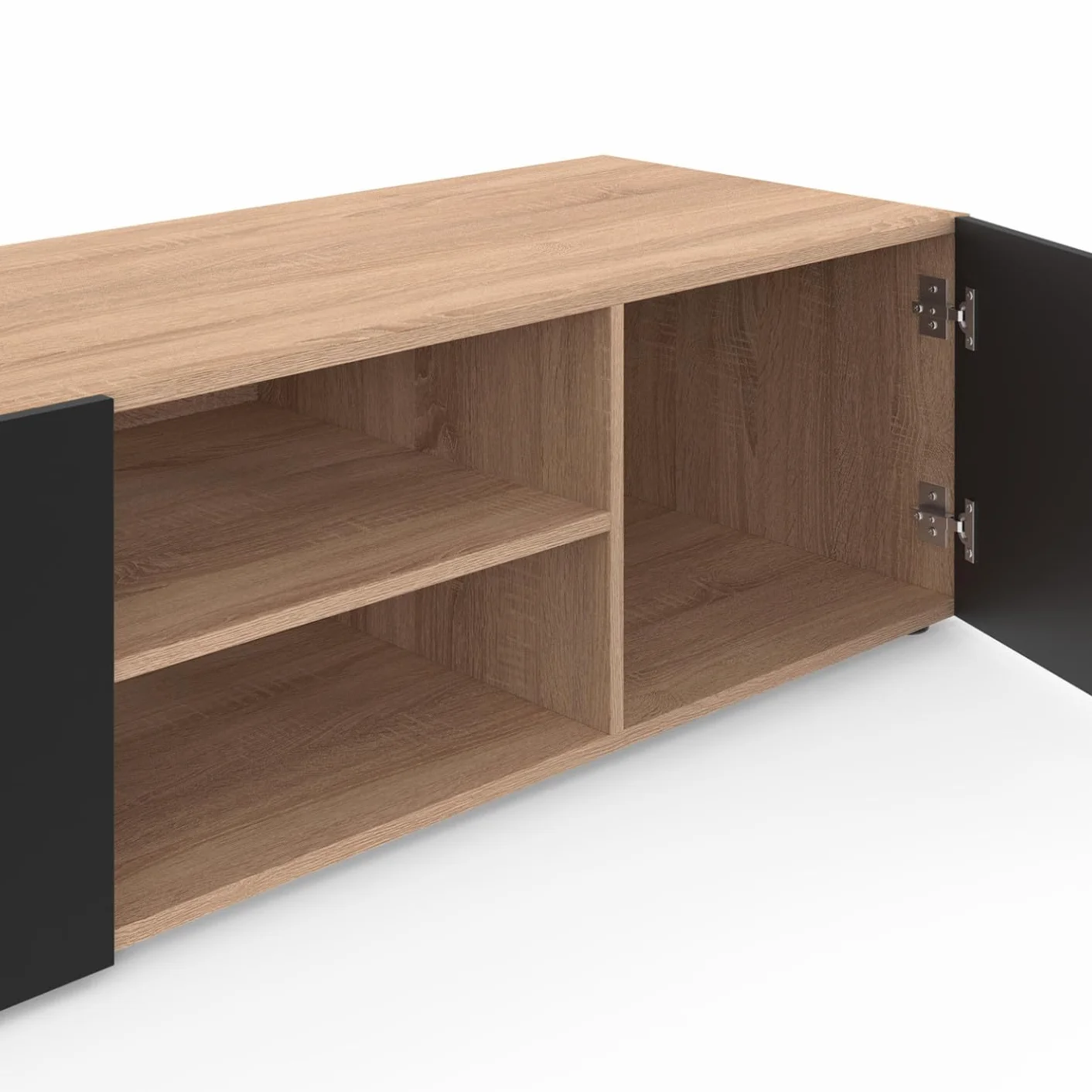 Meuble TV 113 cm ELI Bois façon hêtre Portes Noires