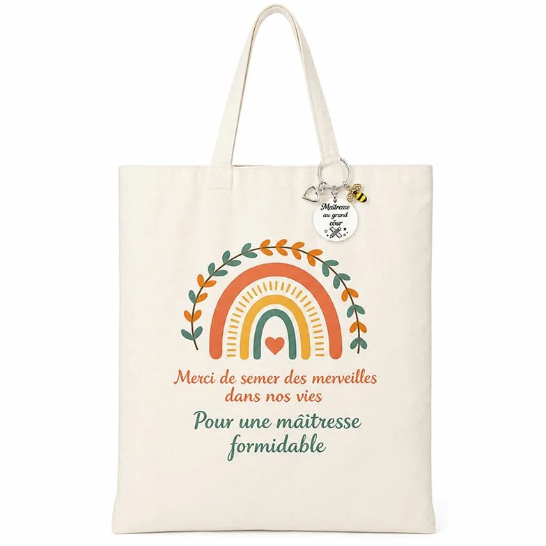 Tote Bag Maitressee Merci Porte-Clé Sac Cabas Femme Grande Capacité Réutilisable