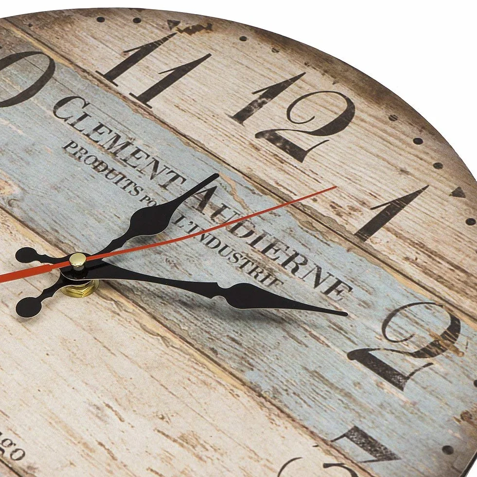 Horloge Murale Rustique Vintage 30cm Bois Silencieuse pour Maison Salon Bureau