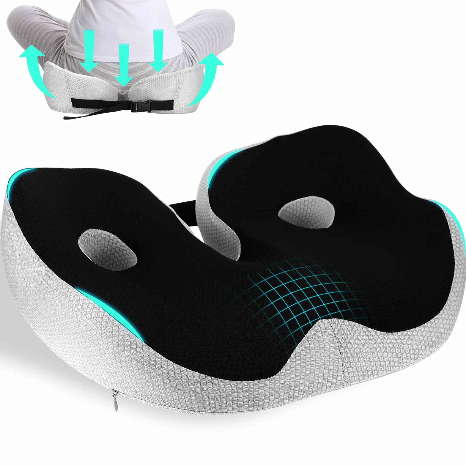 Coussin orthopédique en mousse à mémoire de forme ergonomique noir