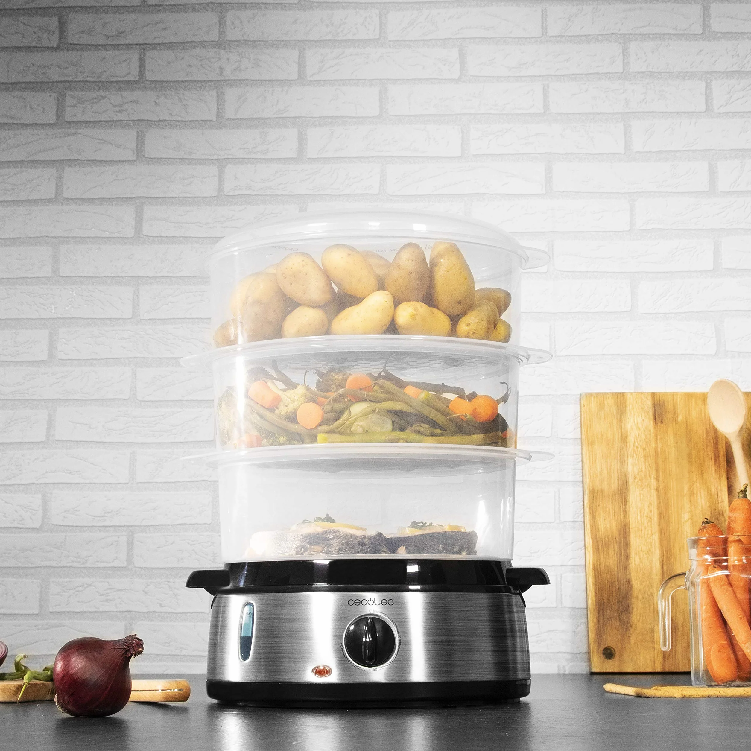 Cecotec Cuiseur à Vapeur Vapovita 3000 INOX 800 W 3 Paniers Minuterie 60 Min