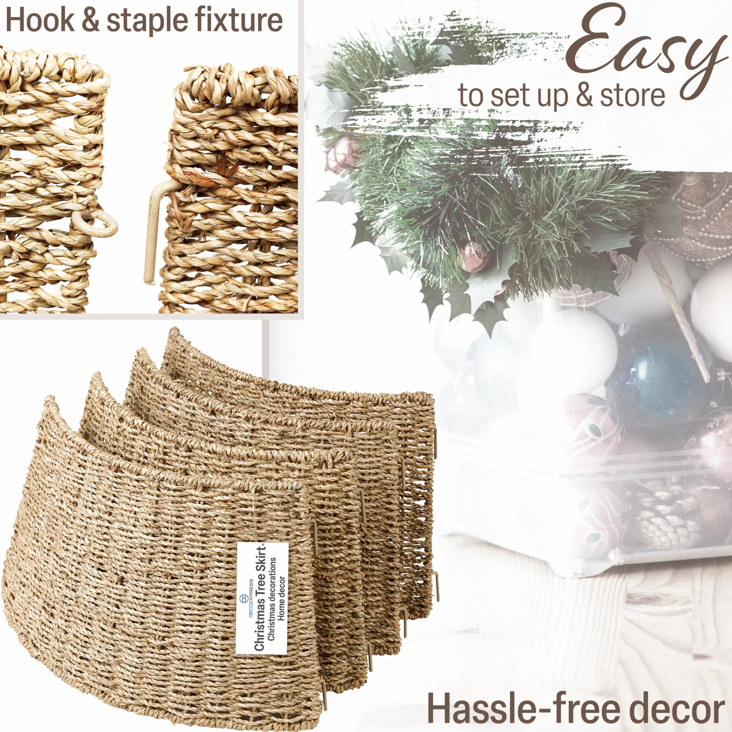 Jupe de Sapin de Noël Tressé DECO EXPRESS, Cache-Pied Sapin Noël 51x25 cm Beige
