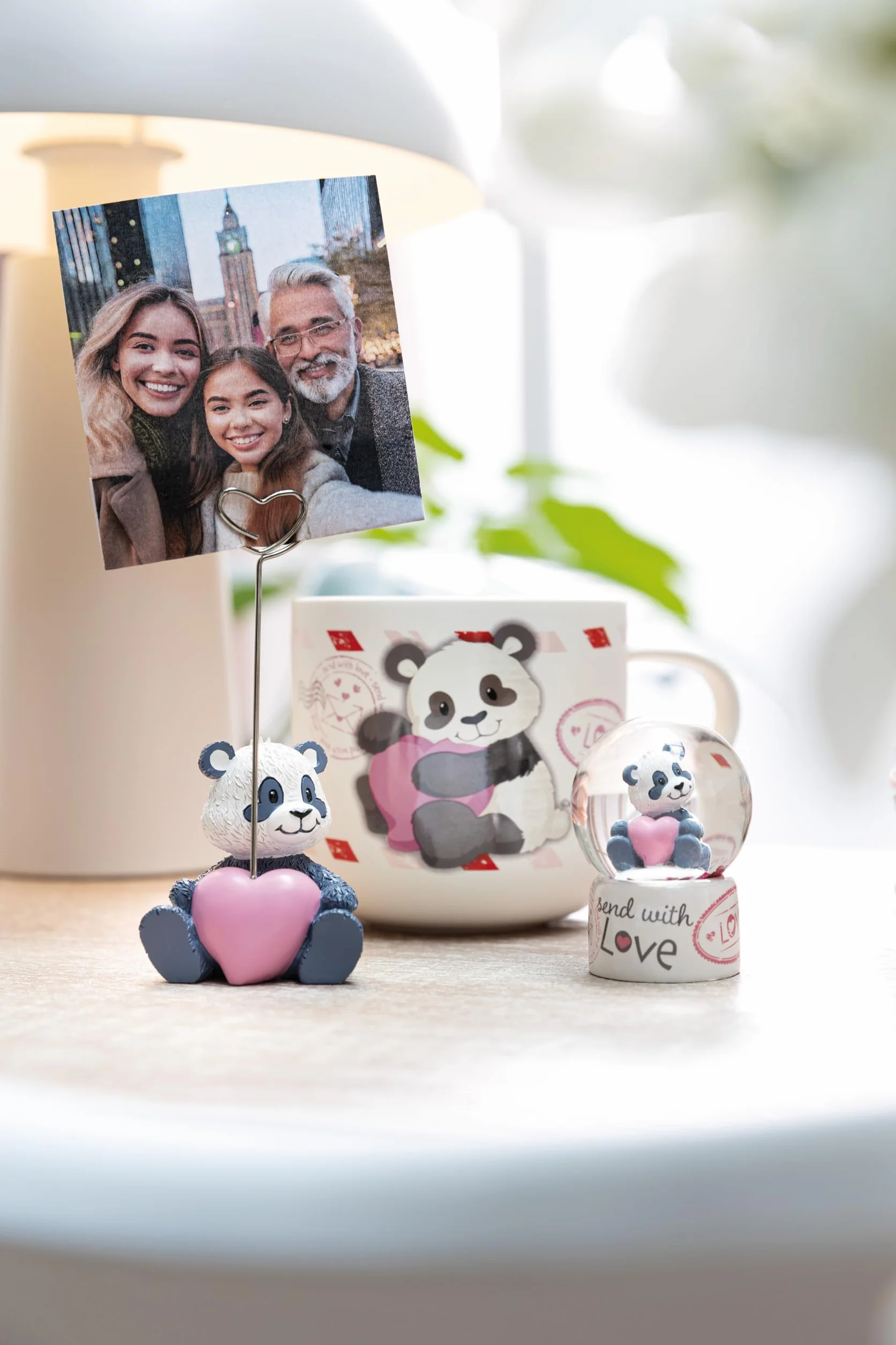 Porte-photo Love Panda en polyrésine noir 11 cm, porte-cartes cœur décoration table anniversaire mariage