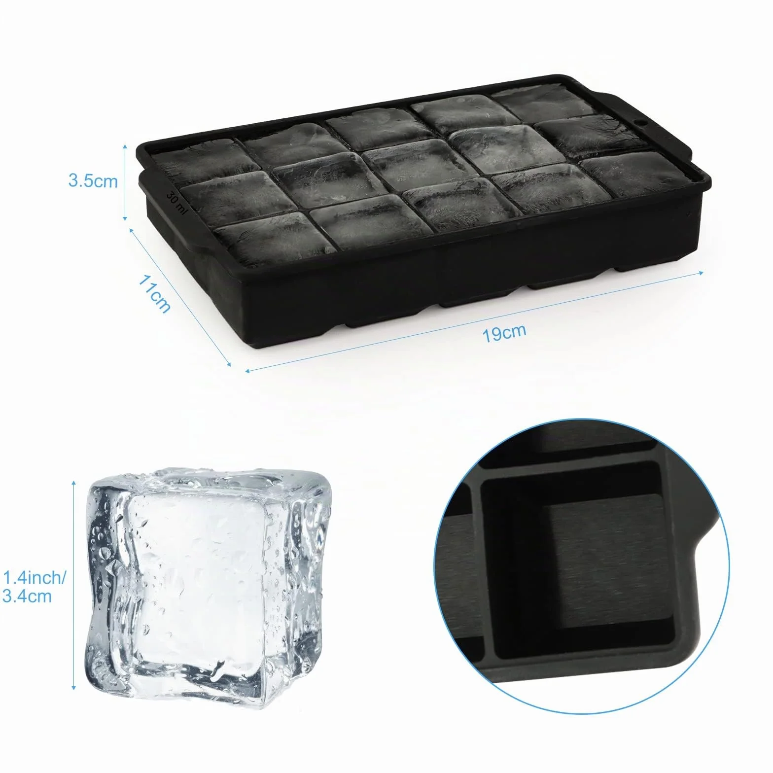 Moule à Glaçons Silicone 2 Pièces 15 Compartiments 3,5 cm Carrés pour Cocktails Whisky