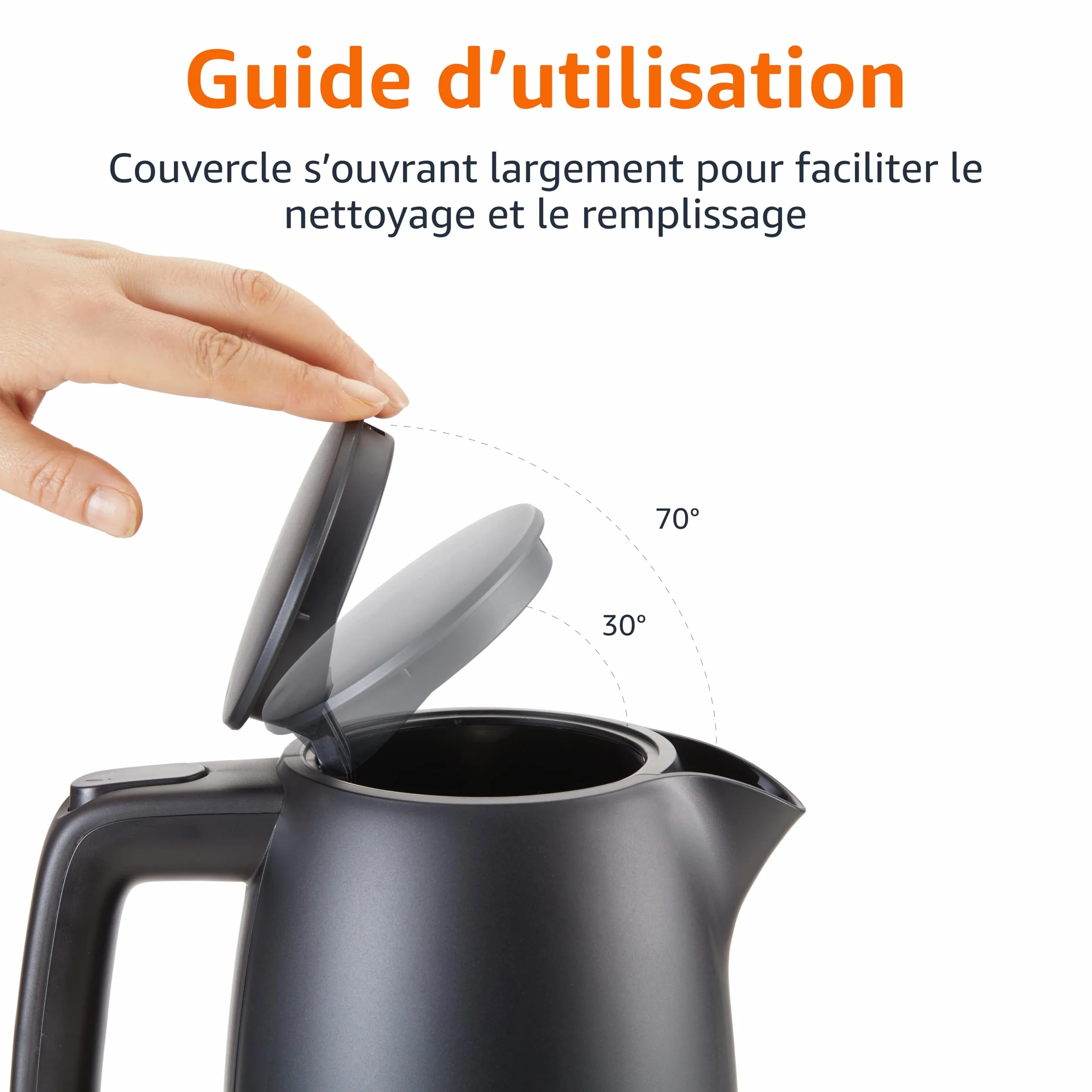 Amazon Basics Bouilloire Électrique 1,7L 2200W Sans BPA Base 360° Noir Mat