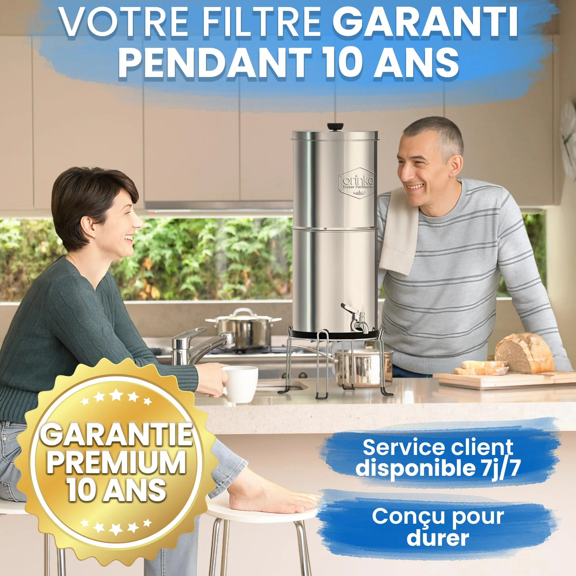 ORINKO Filtre à Eau par Gravité 8,5 L 4 Cartouches Charbon Actif Purificateur d'Eau Fontaine Filtrante